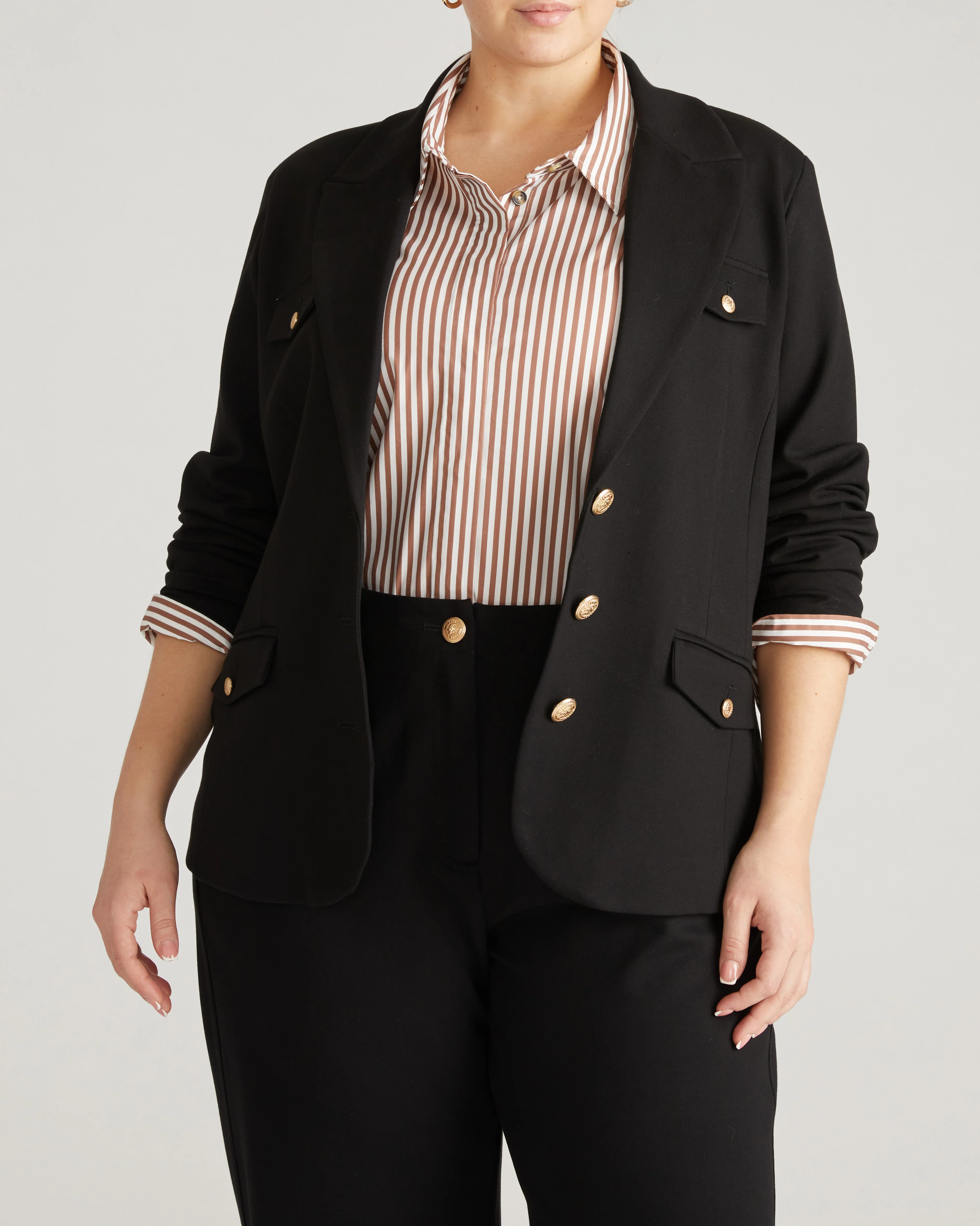 4 Pocket Ponte Blazer - Black with Gold Buttons - Image 13