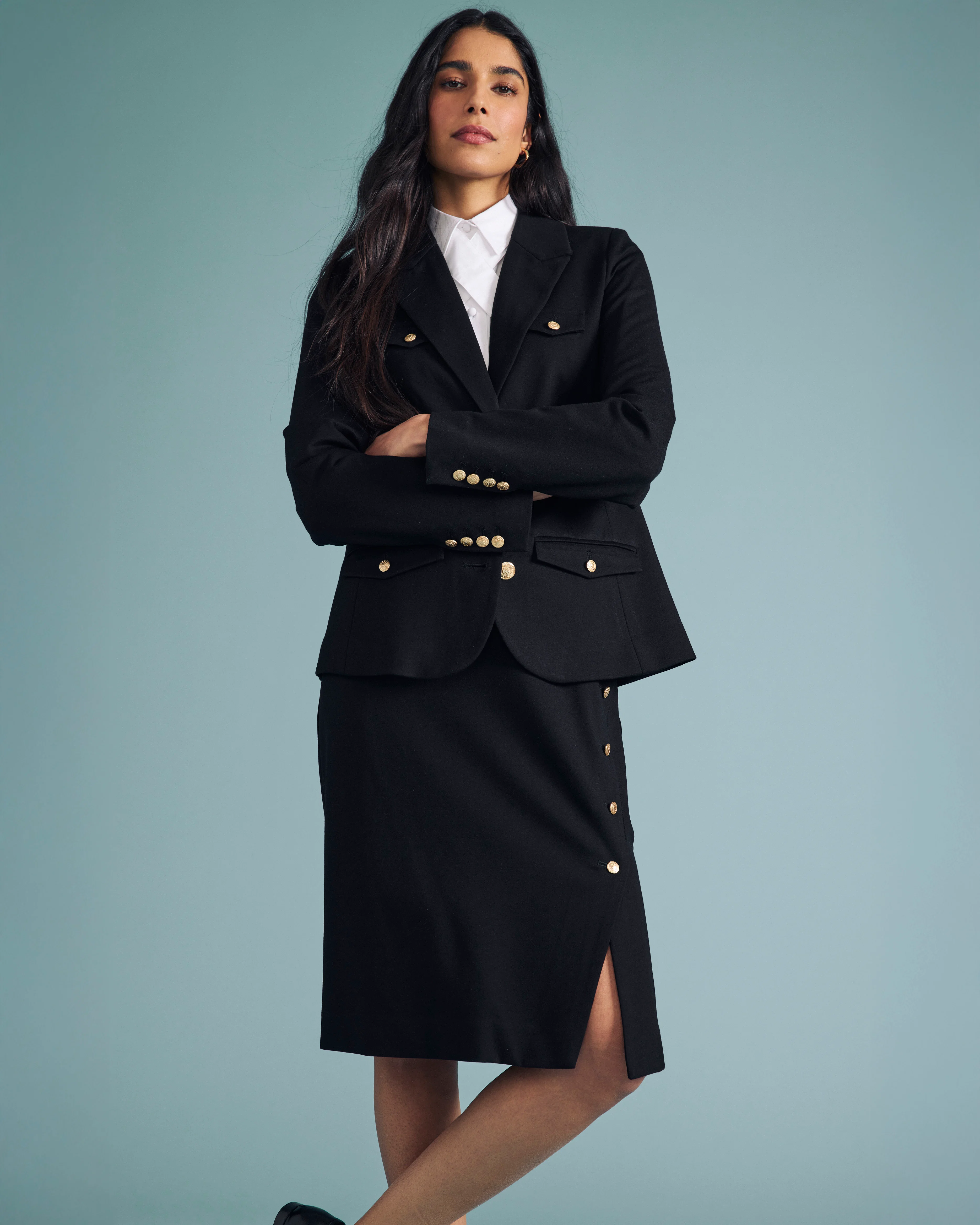 4 Pocket Ponte Blazer - Black with Gold Buttons - Image 4