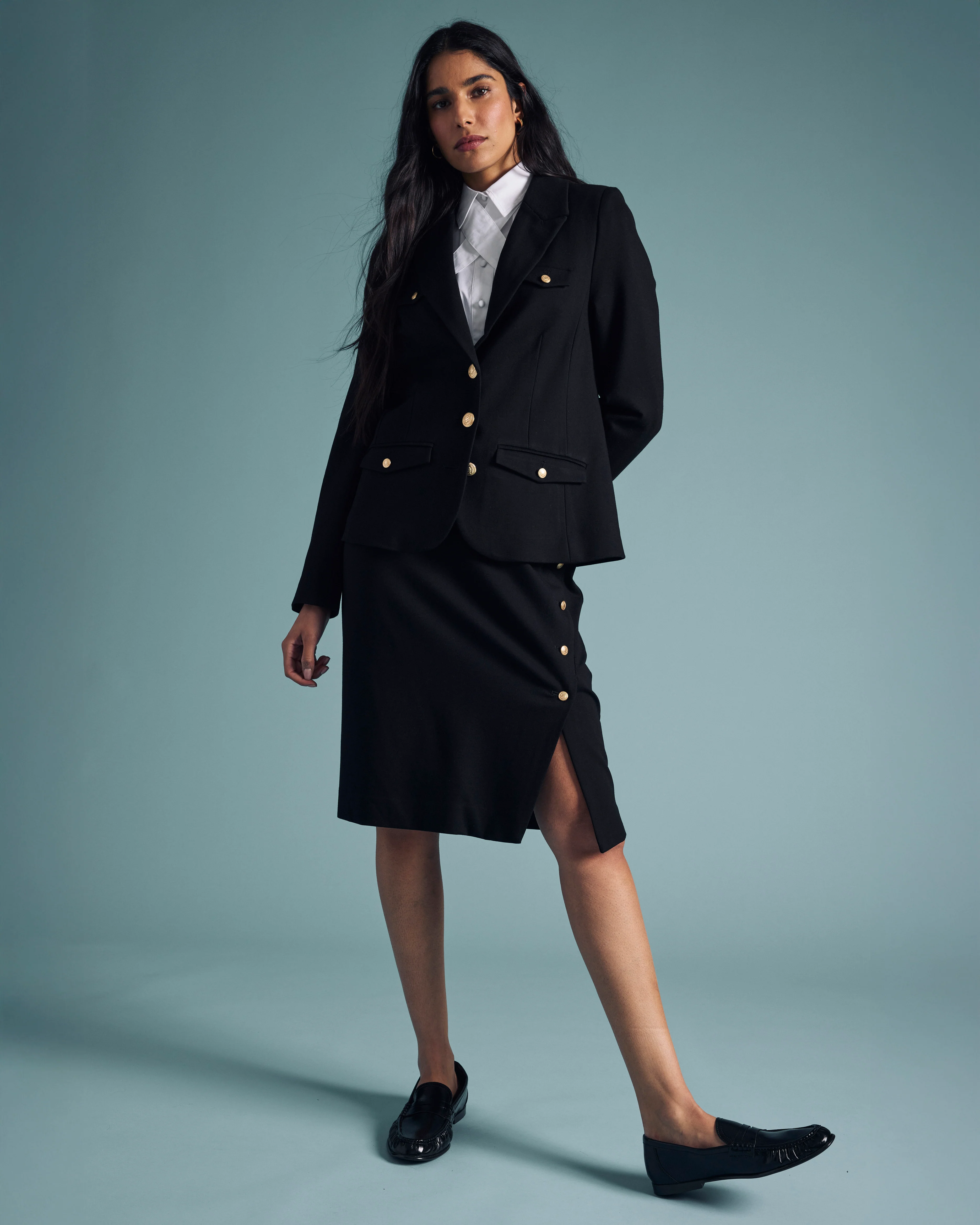 4 Pocket Ponte Blazer - Black with Gold Buttons - Image 5