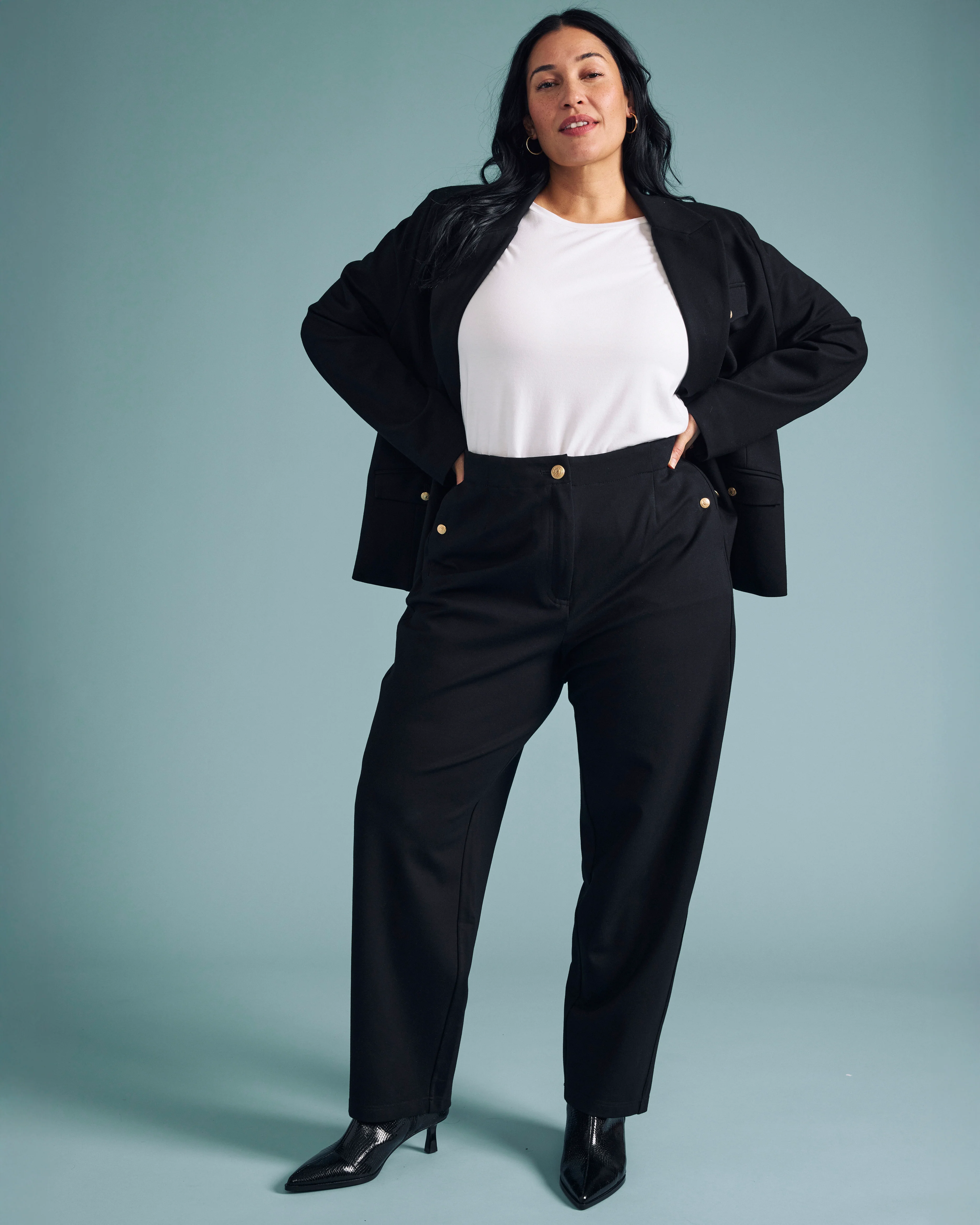 4 Pocket Ponte Blazer - Black with Gold Buttons - Image 8