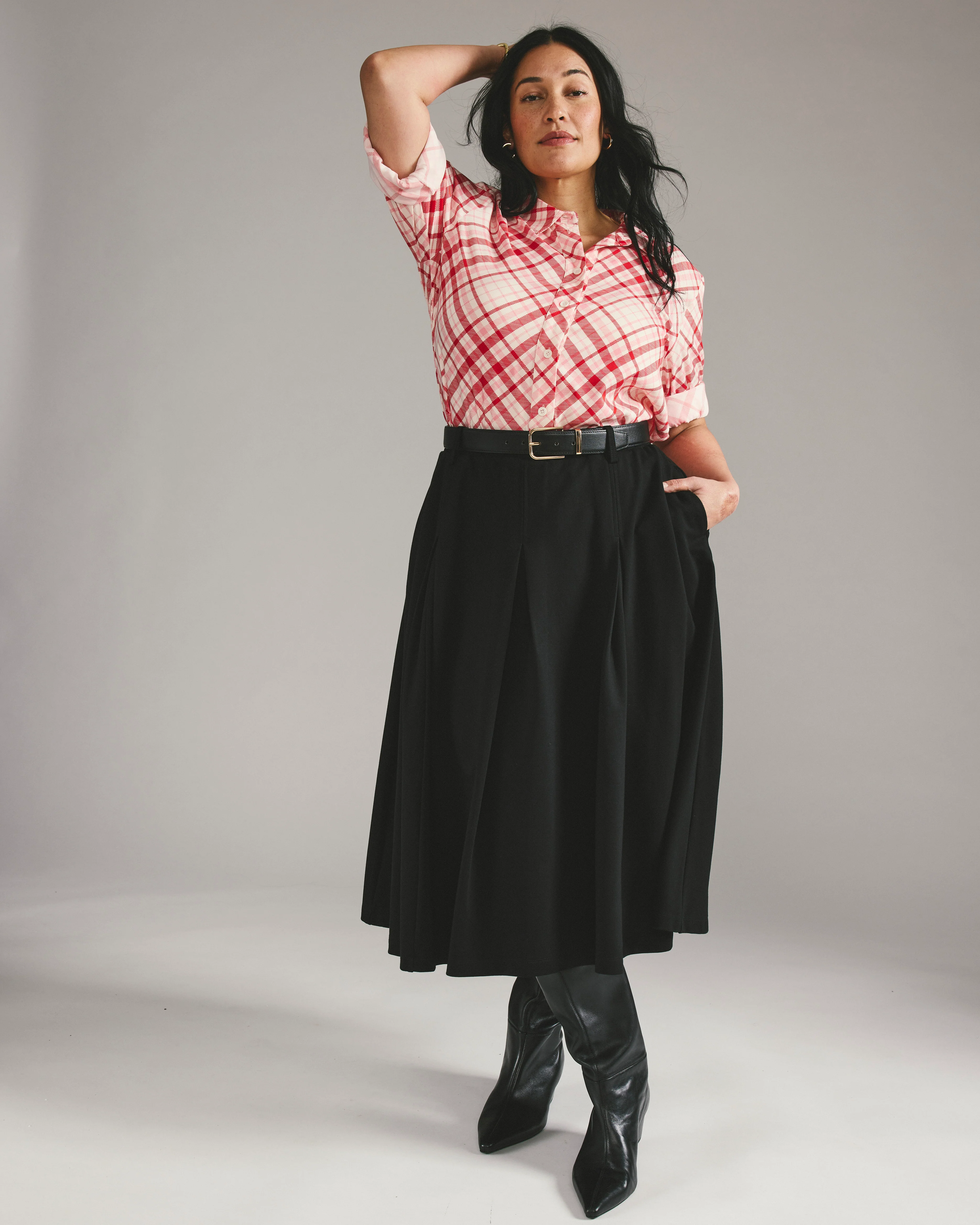 Aleya Pleated Ponte Skirt - Black - Image 2