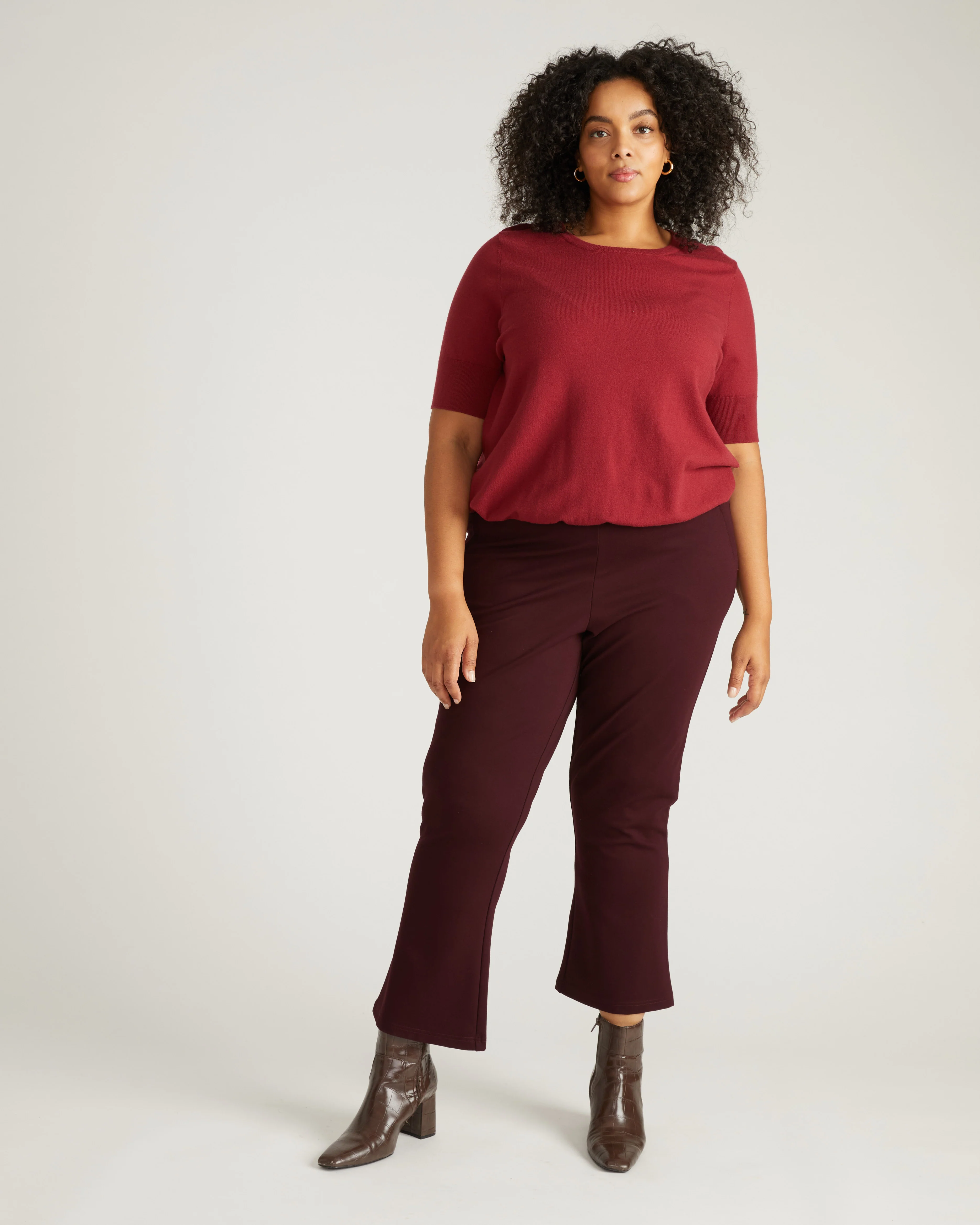 Amaya Ponte Kick Flare Pants - Black Cherry
