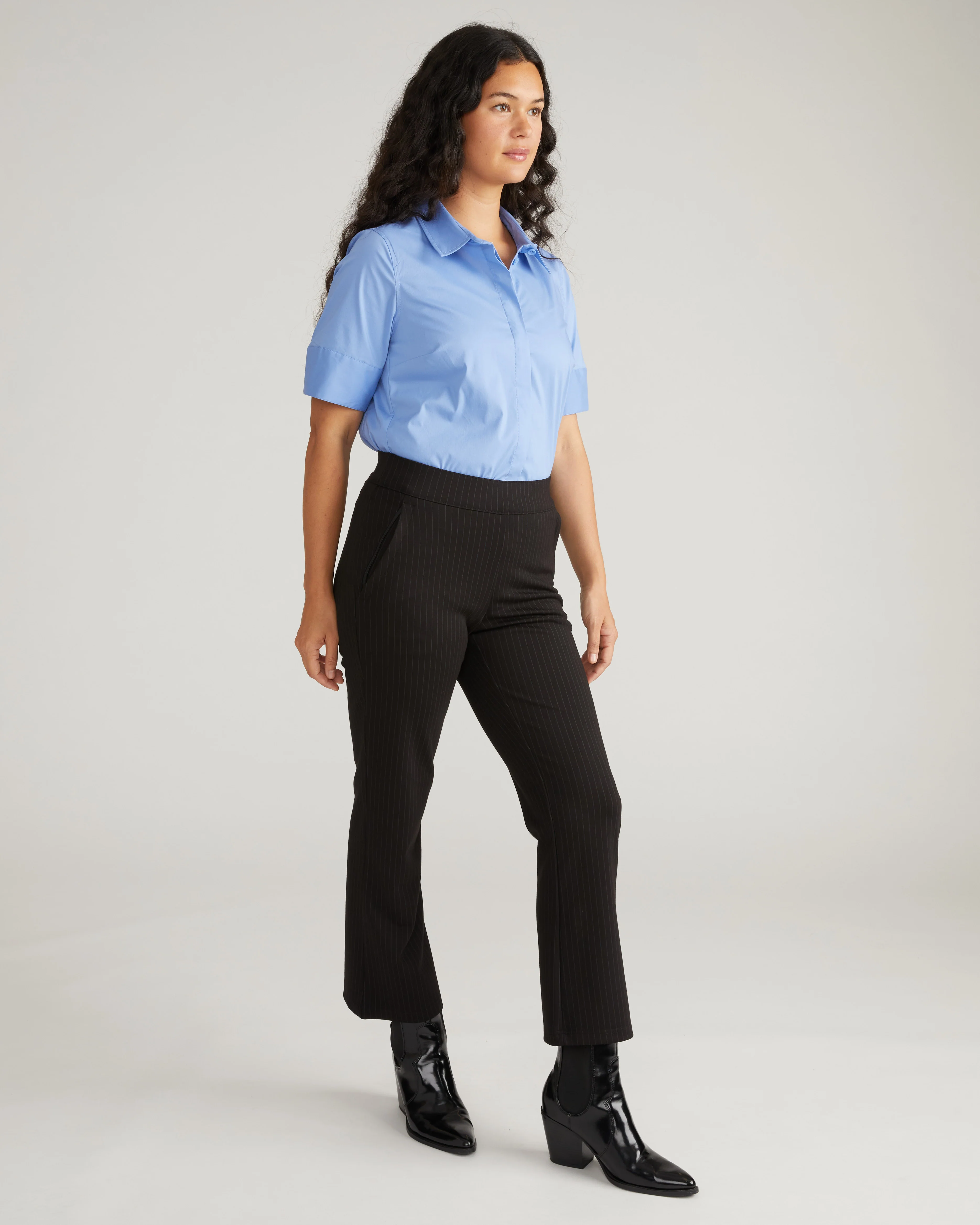 Amaya Ponte Kick Flare Pants - Slate Pinstripe - Image 5