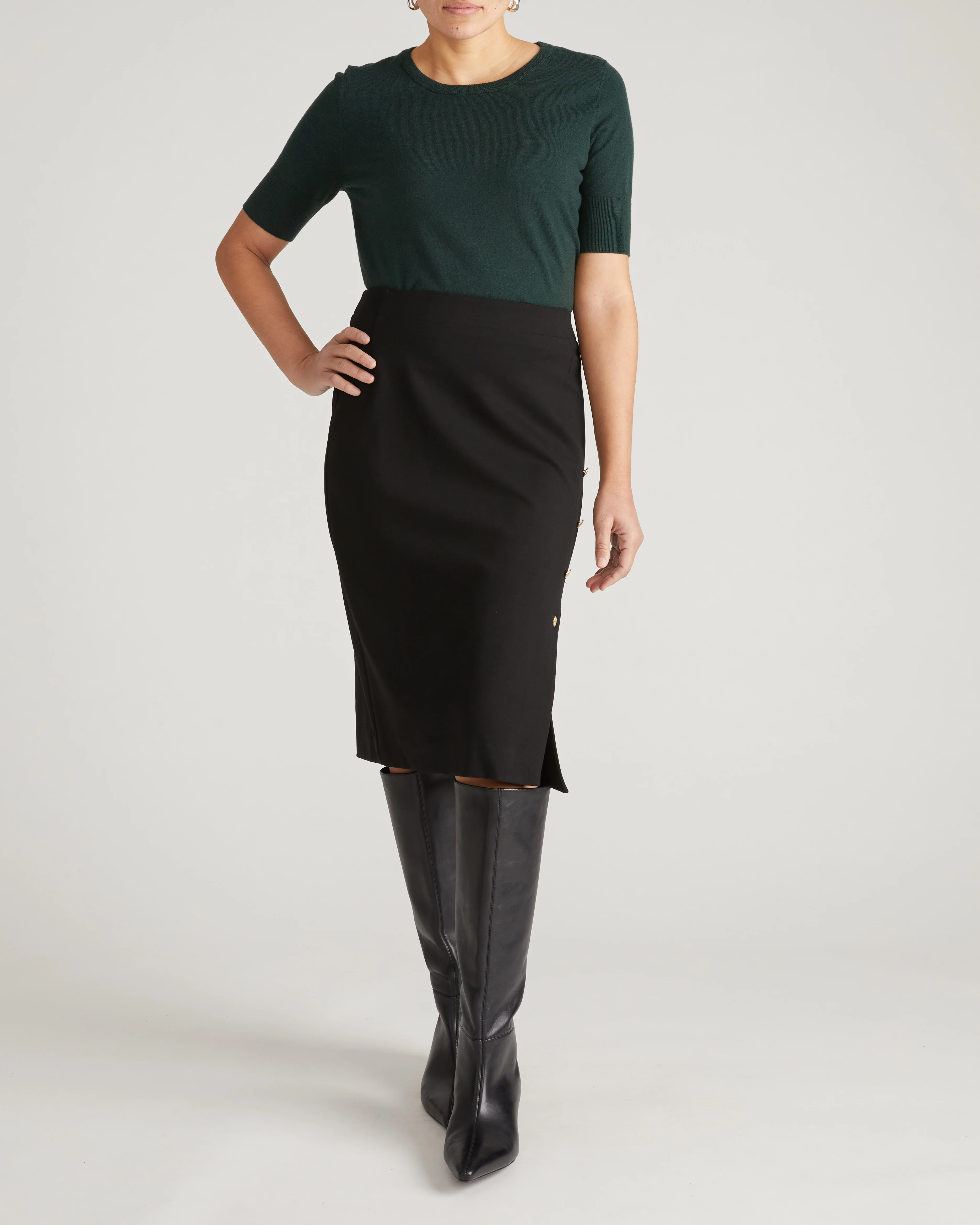 Anya Ponte Skirt - Black with Gold Buttons - Image 6