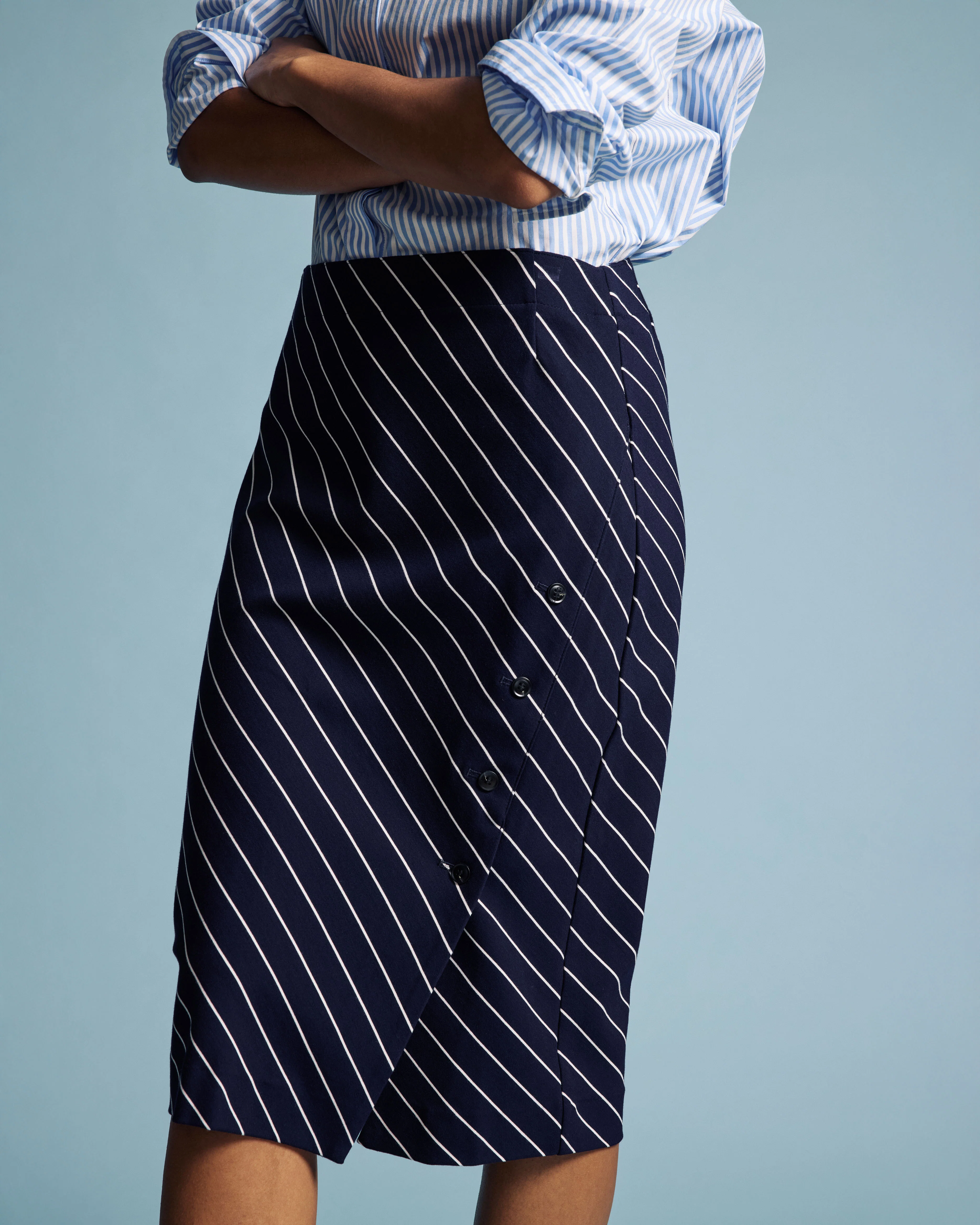 Anya Ponte Skirt - Navy Pinstripe - Image 3