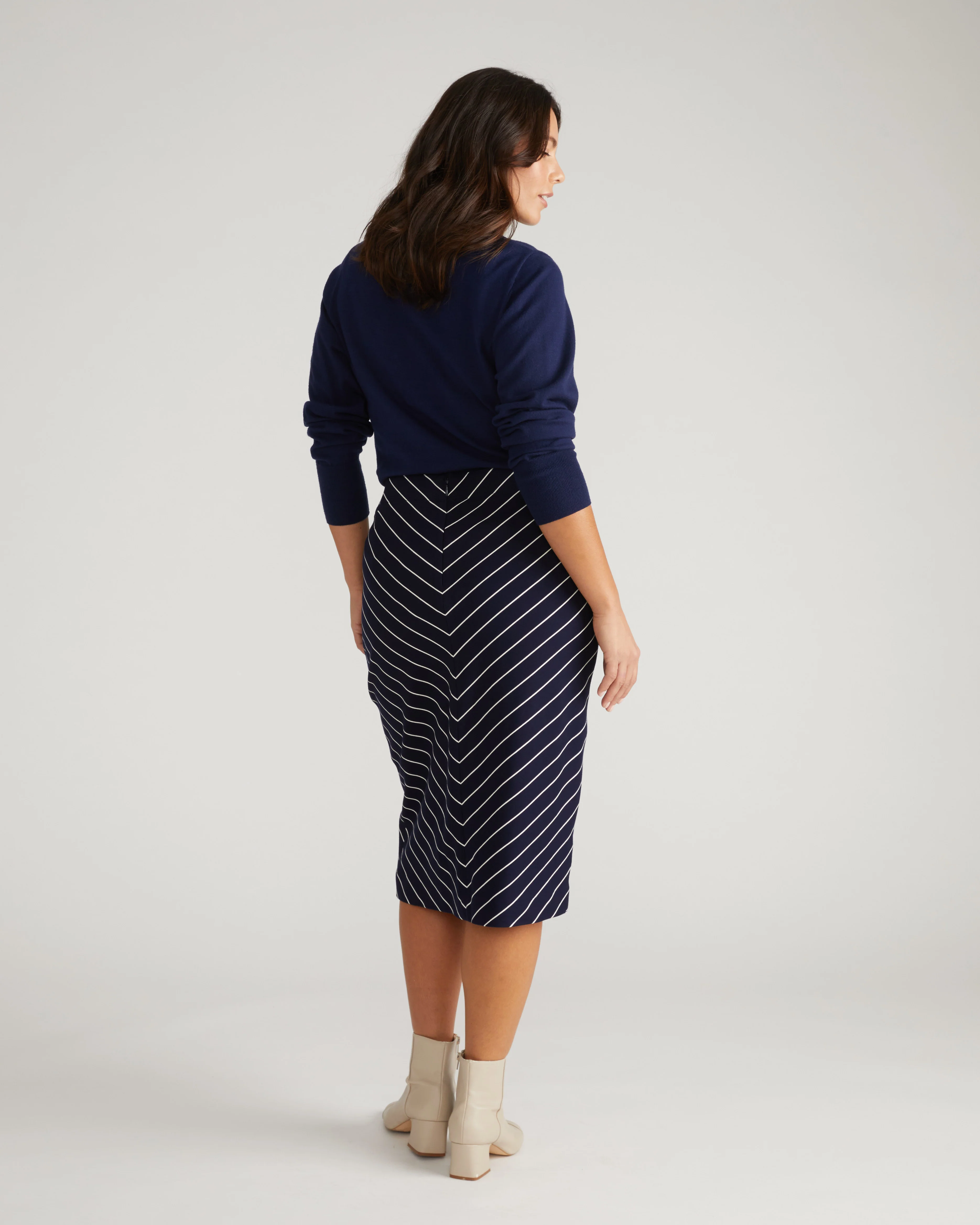Anya Ponte Skirt - Navy Pinstripe - Image 6