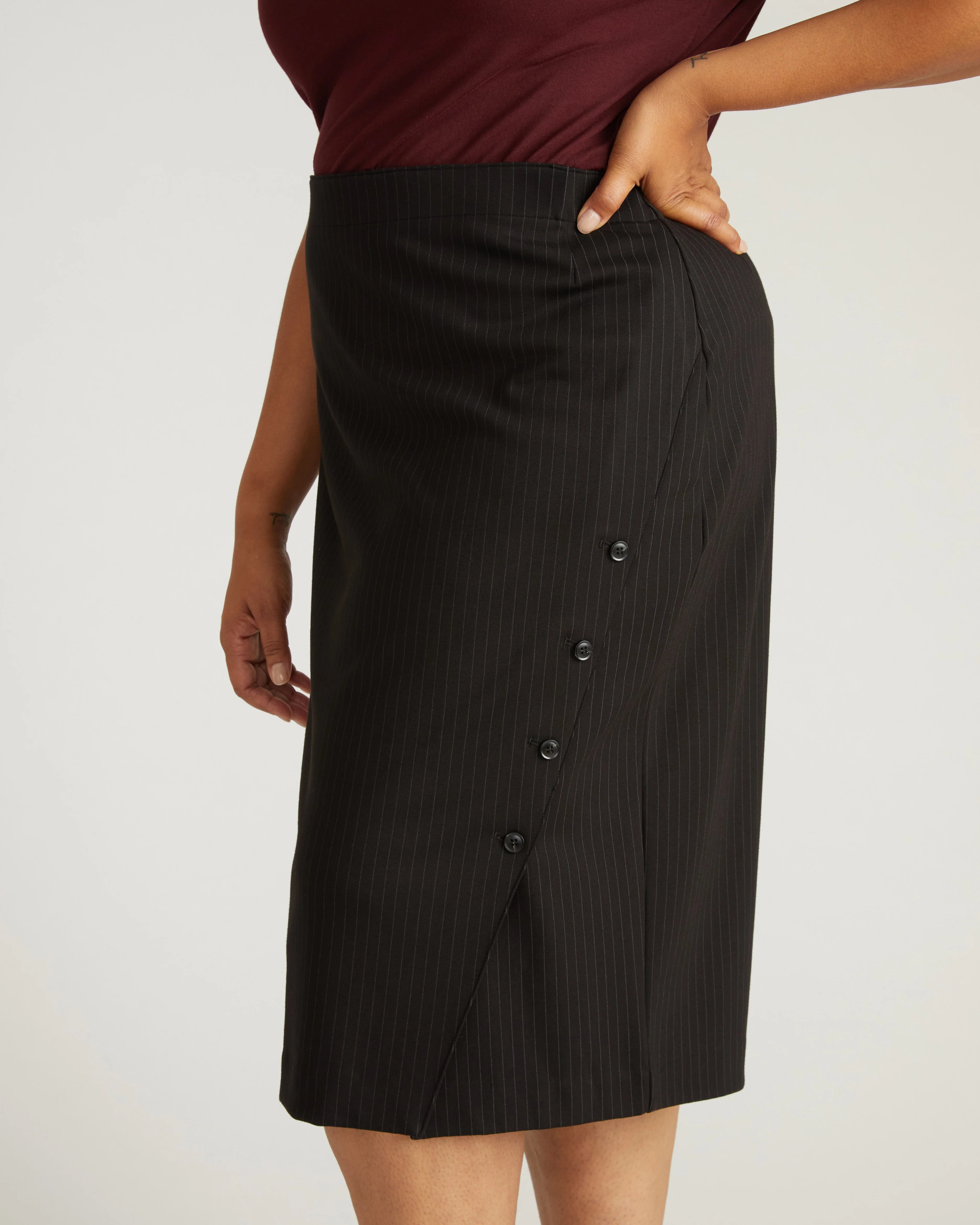 Anya Ponte Skirt - Slate Pinstripe - Image 2