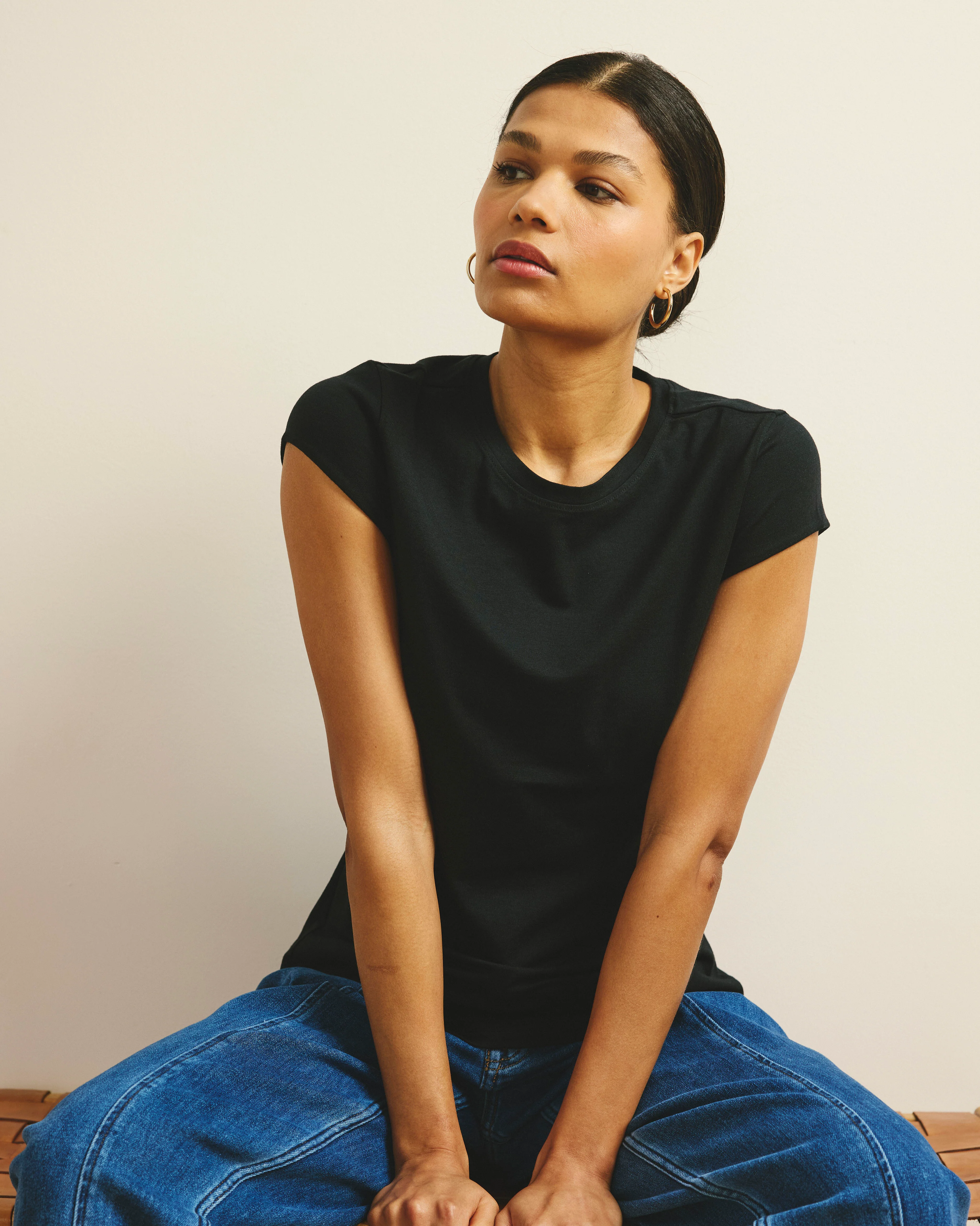 Ashley Cap Sleeve Tee - Black - Image 3