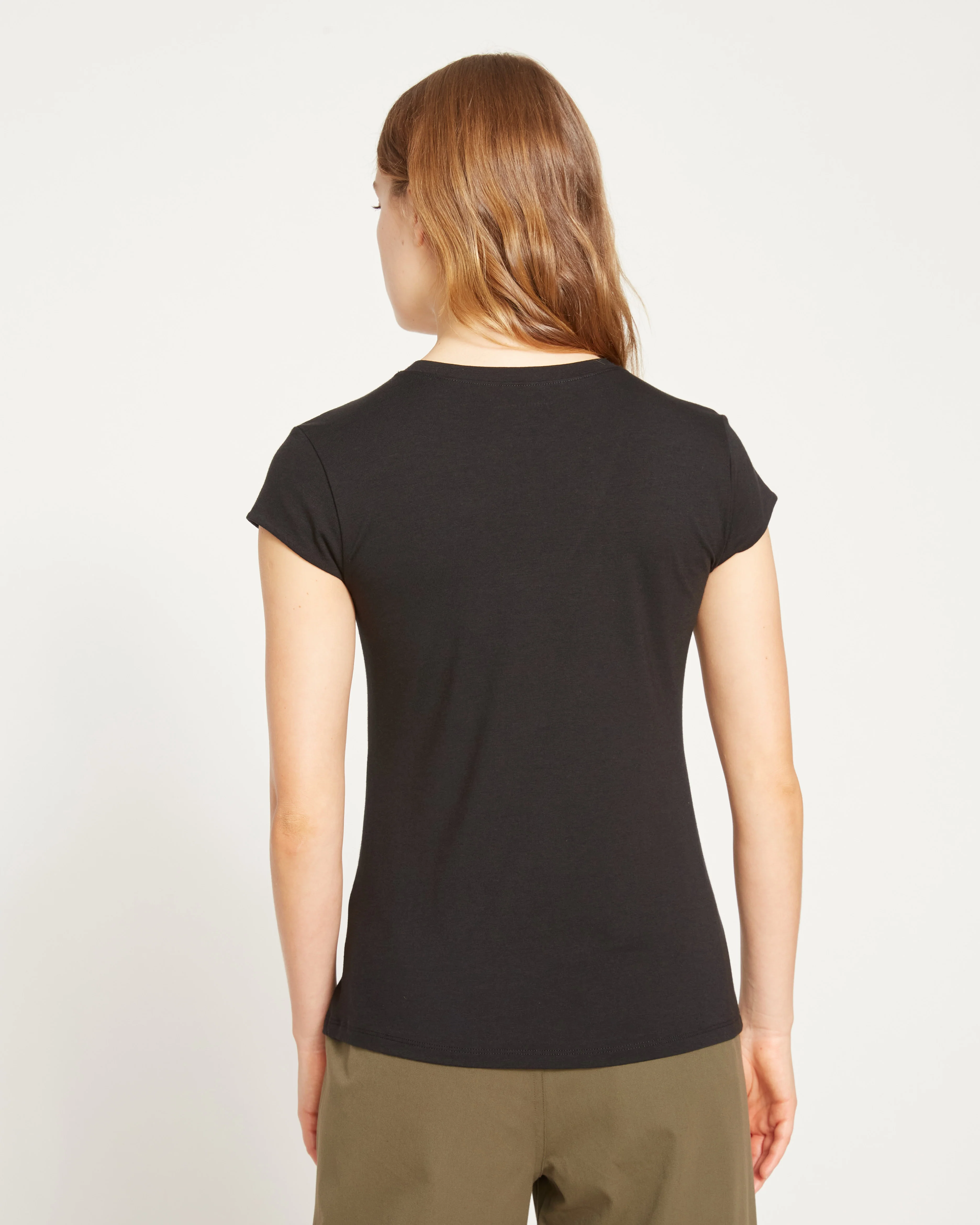 Ashley V Neck Cap Sleeve Tee - Black - Image 4