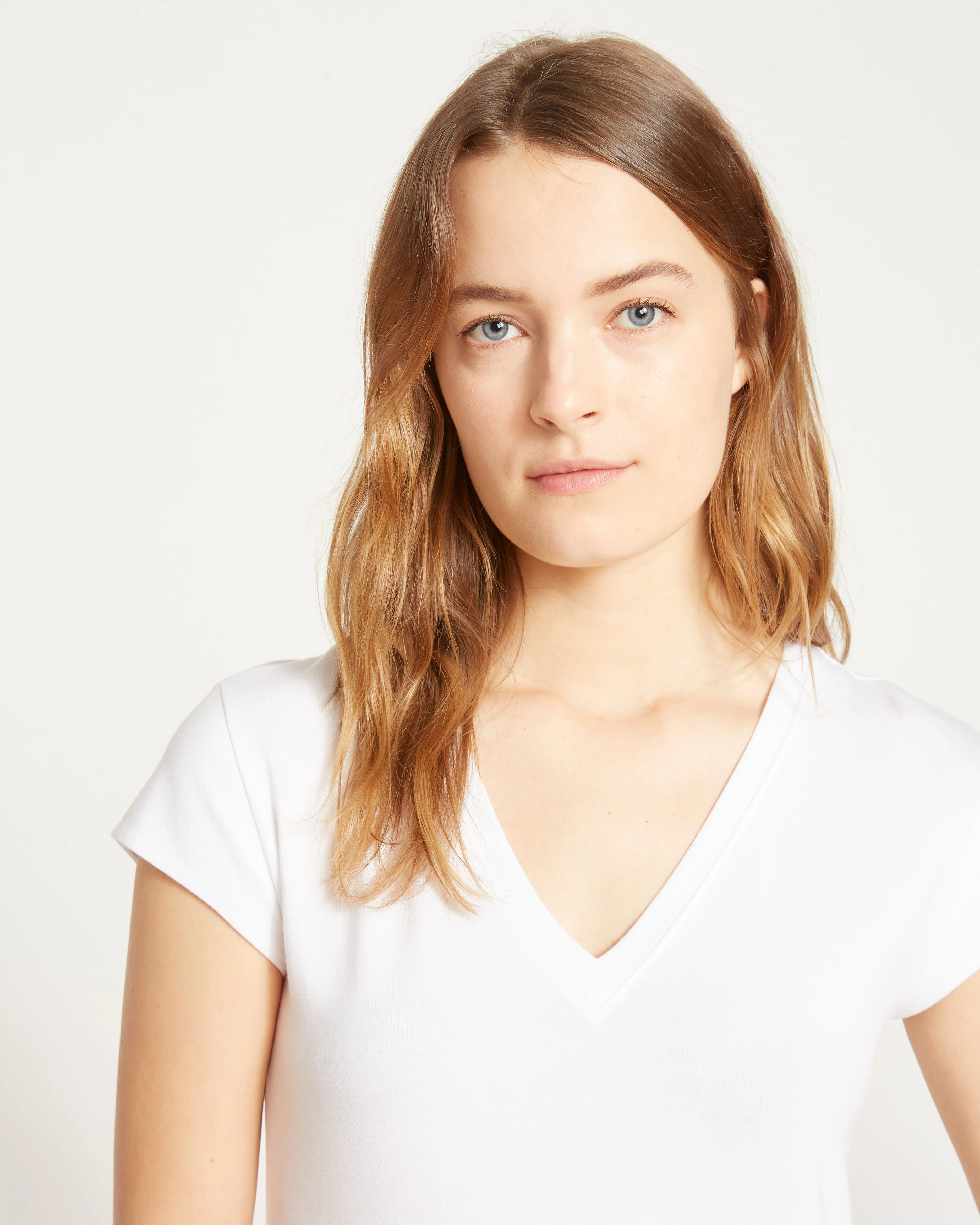 Ashley V Neck Cap Sleeve Tee - White - Image 7