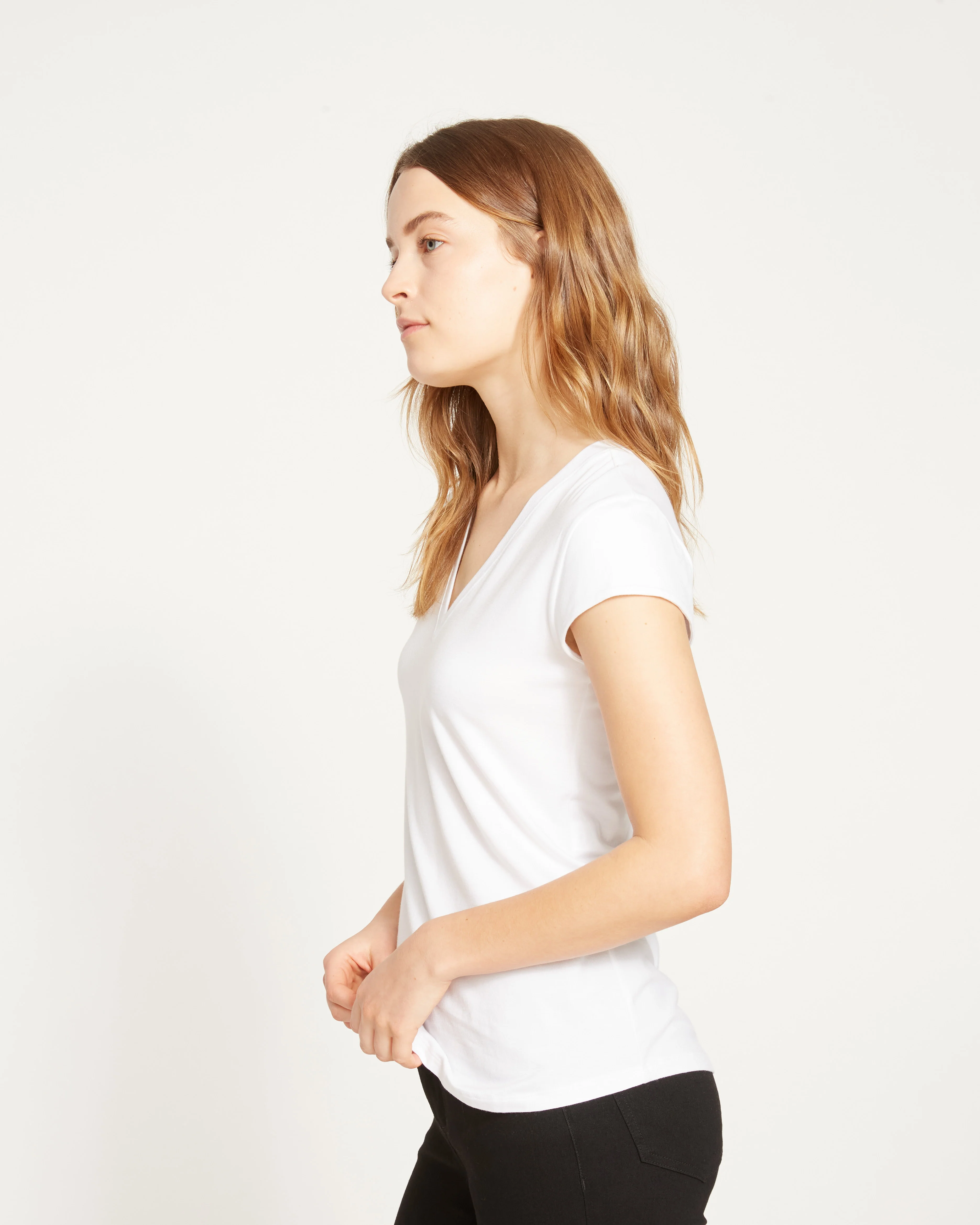 Ashley V Neck Cap Sleeve Tee - White - Image 8
