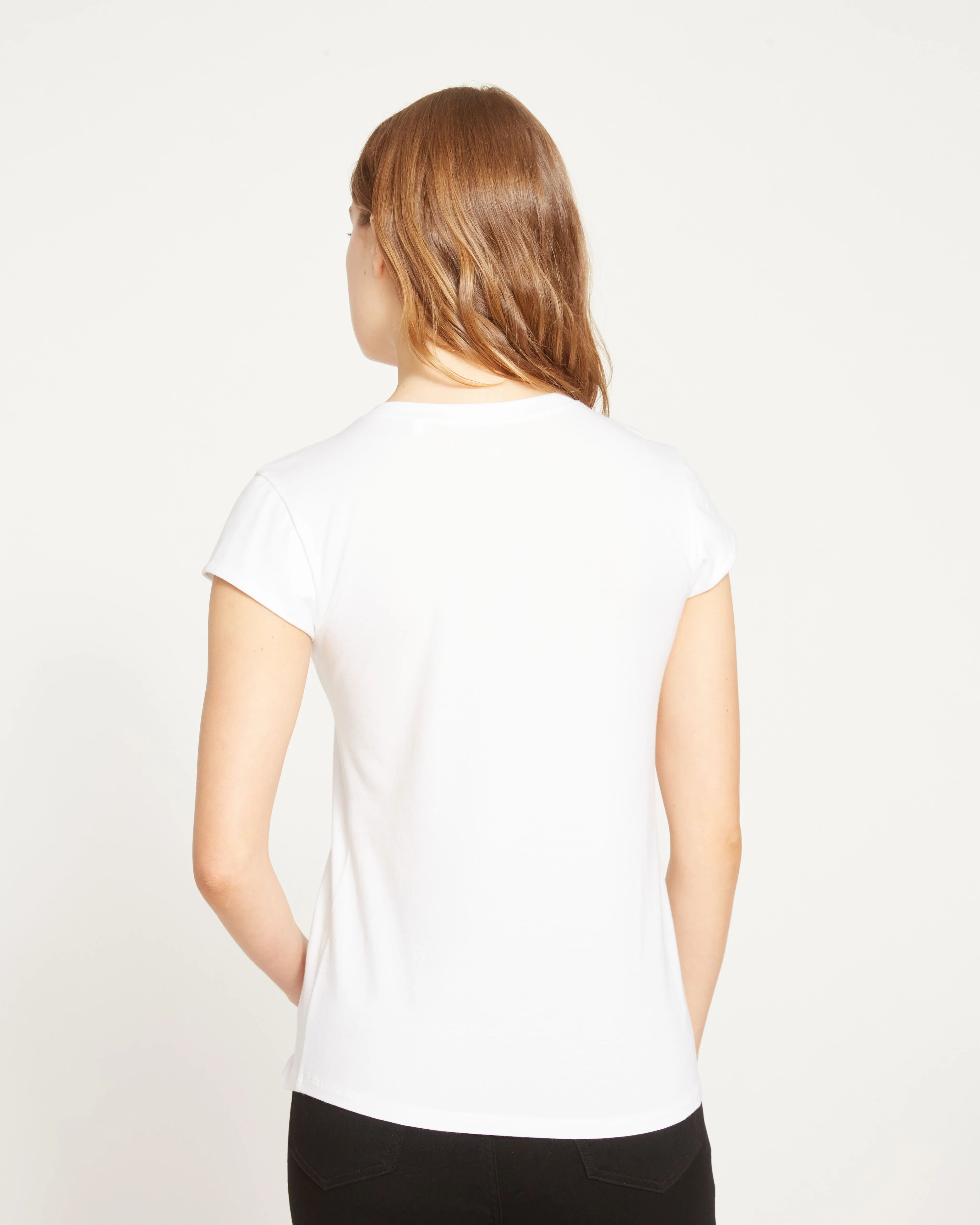 Ashley V Neck Cap Sleeve Tee - White - Image 9