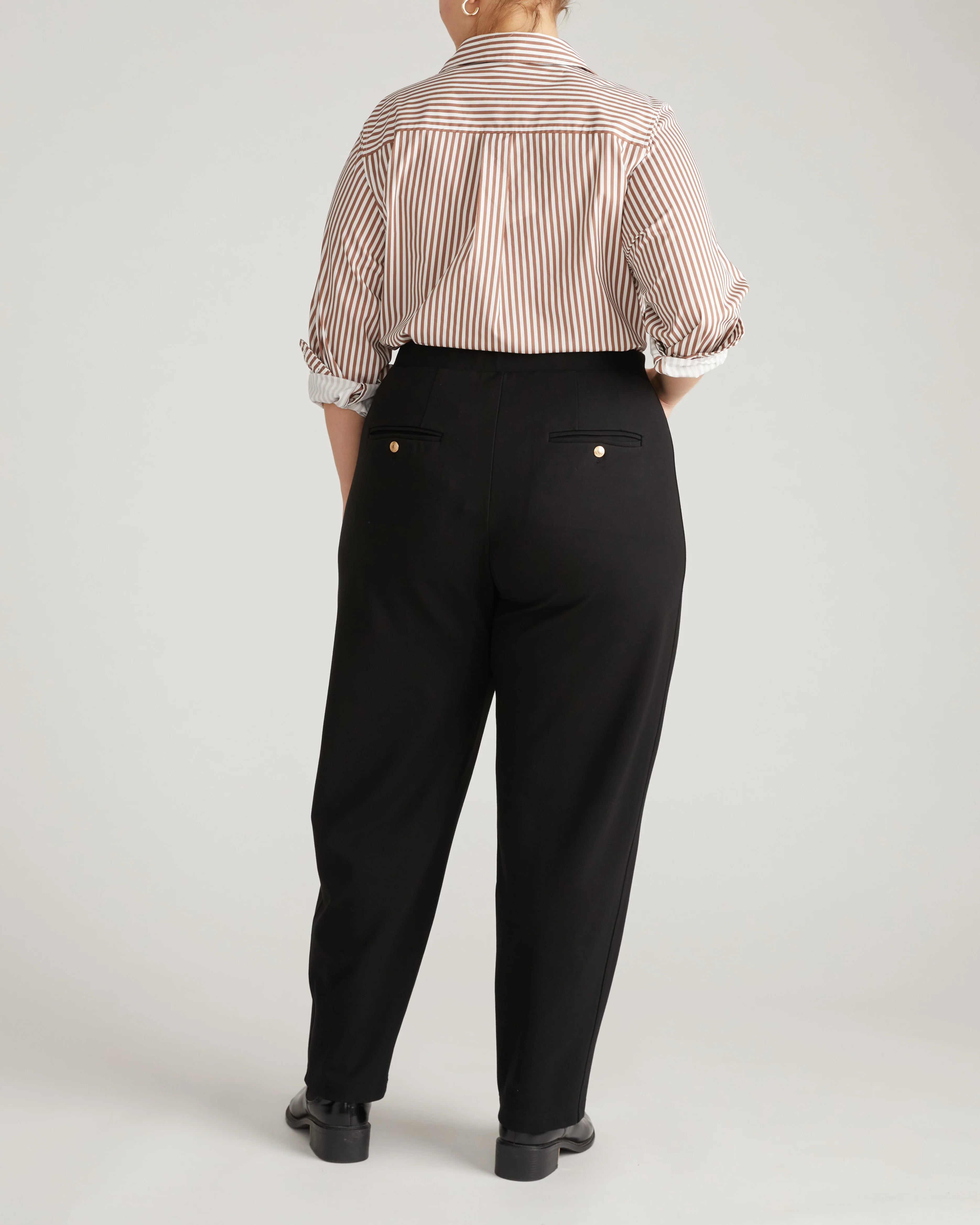 Audrey Tailored Ponte Pants - Black with Gold Buttons - Image 6