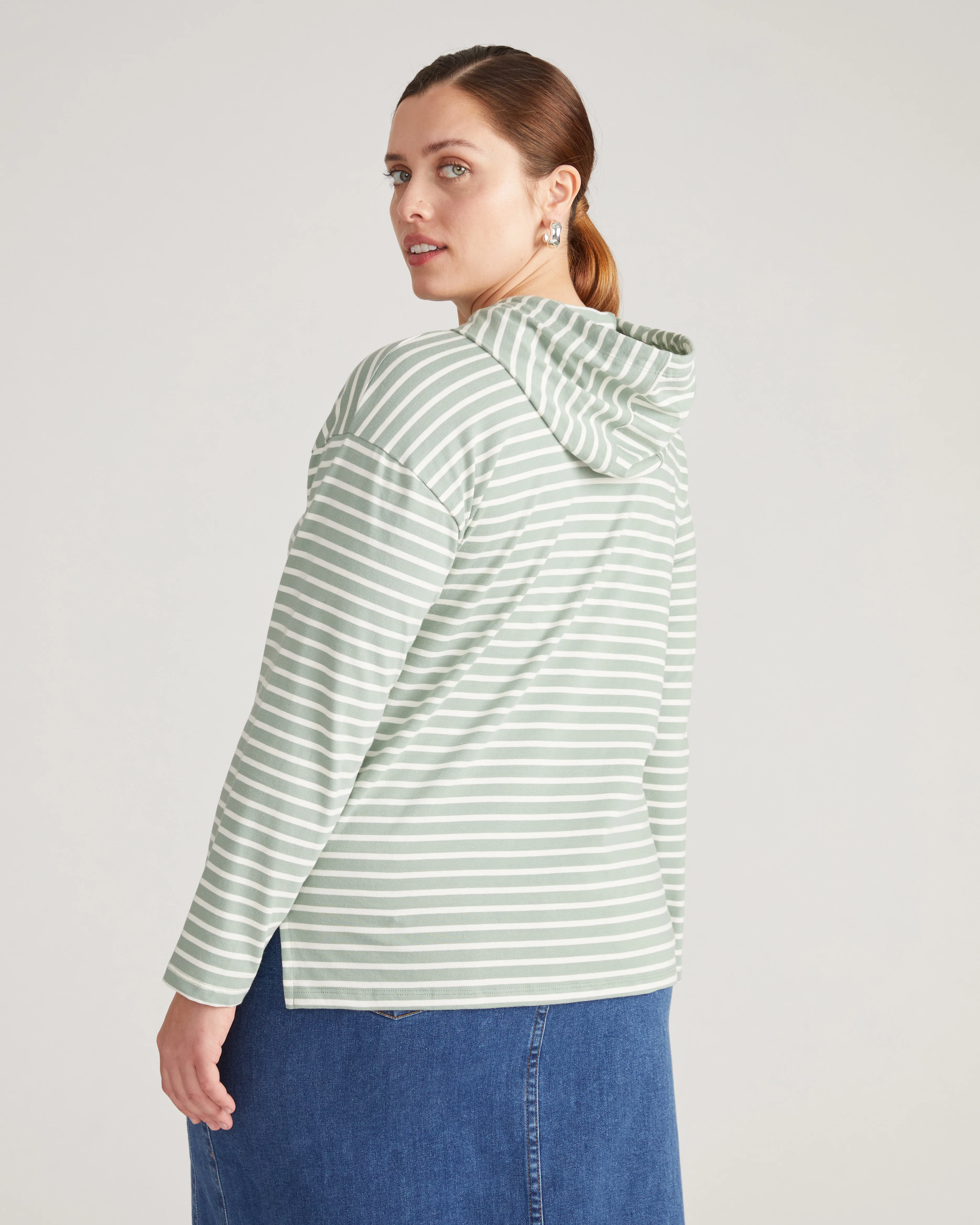Baja Breton Stripe Hoodie - Sage/Ecru Stripe - Image 3