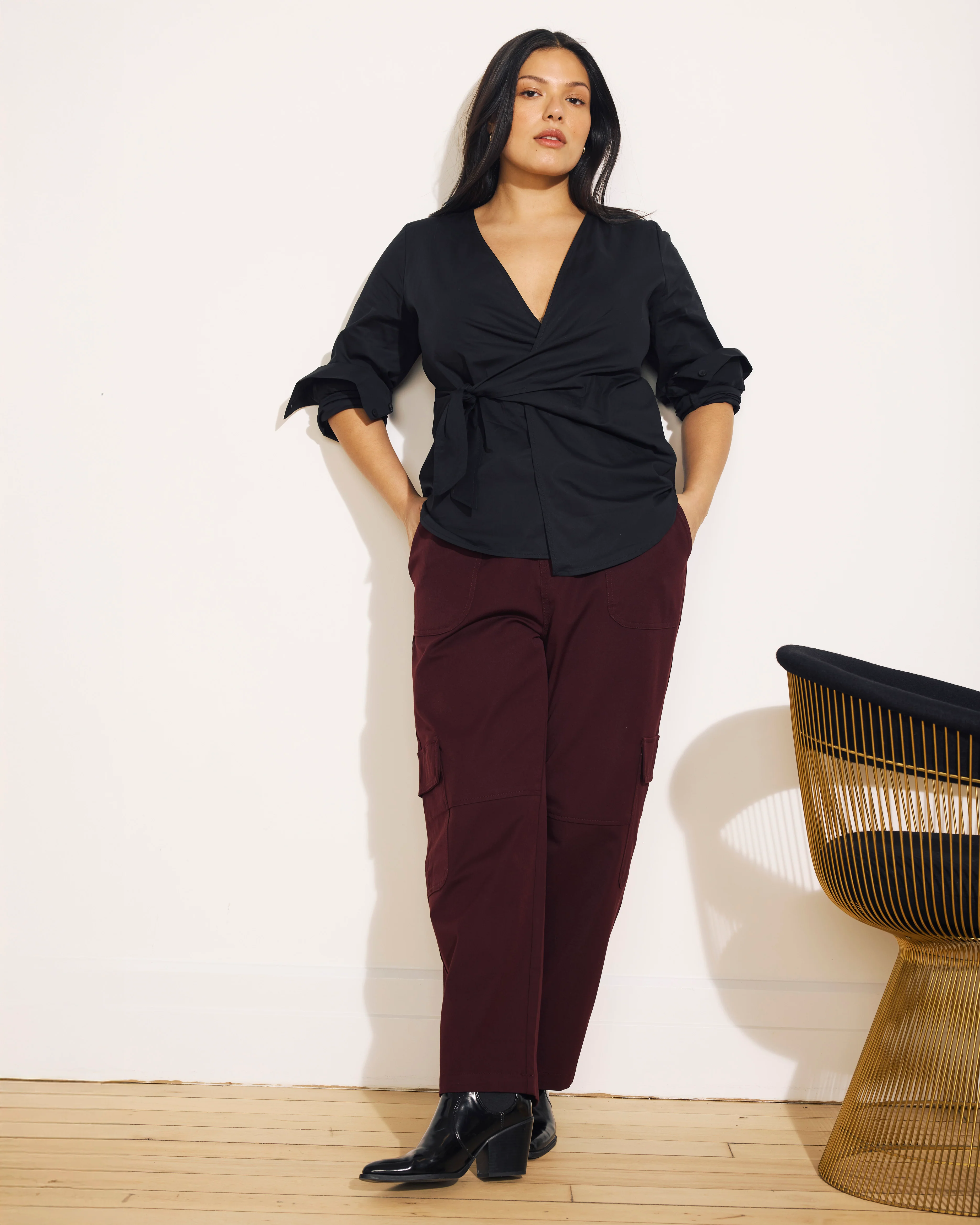 Beacon Stretch Poplin Wrap Shirt - Black - Image 6