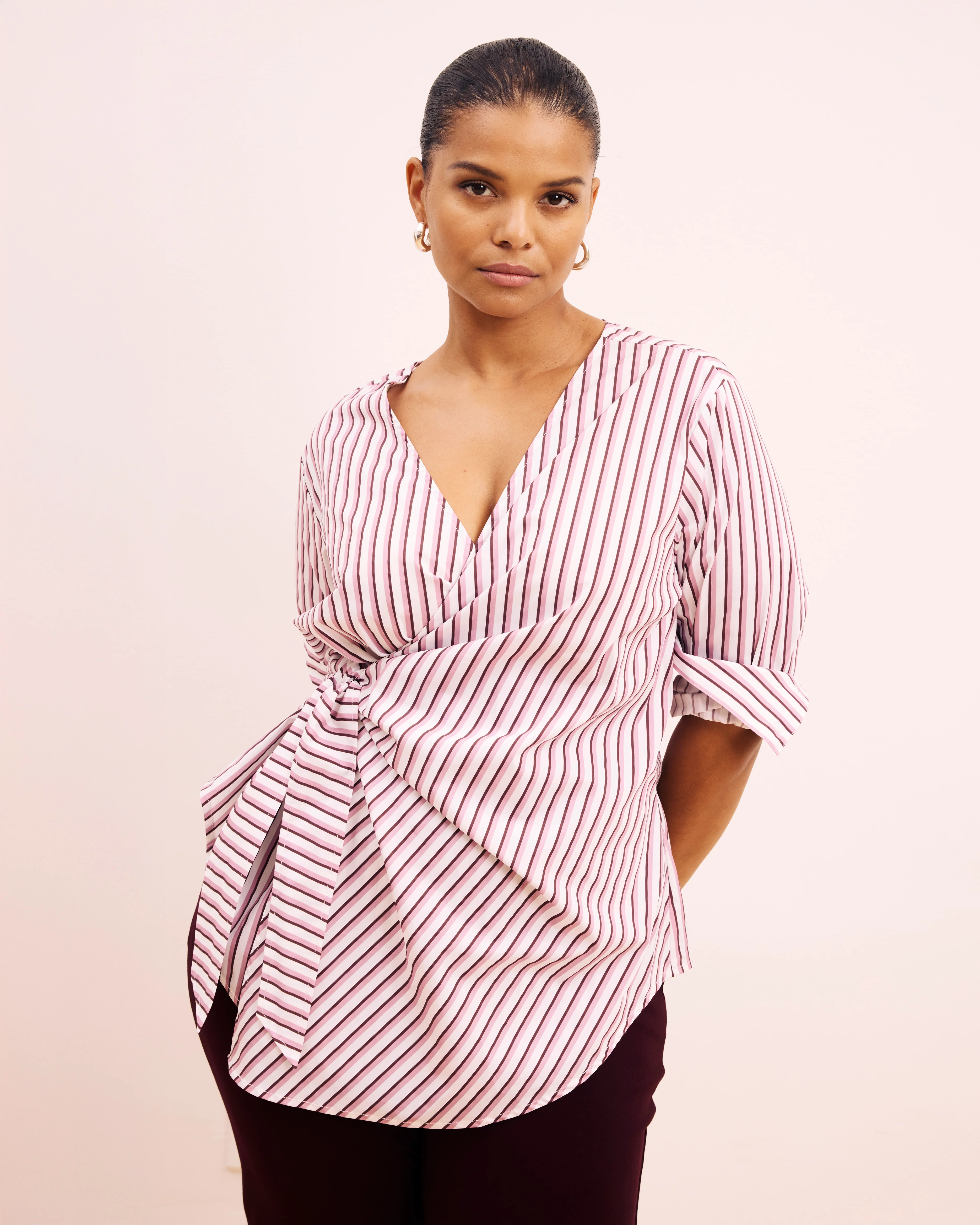 Beacon Stretch Poplin Wrap Shirt - Lilac Multi Stripe - Image 2