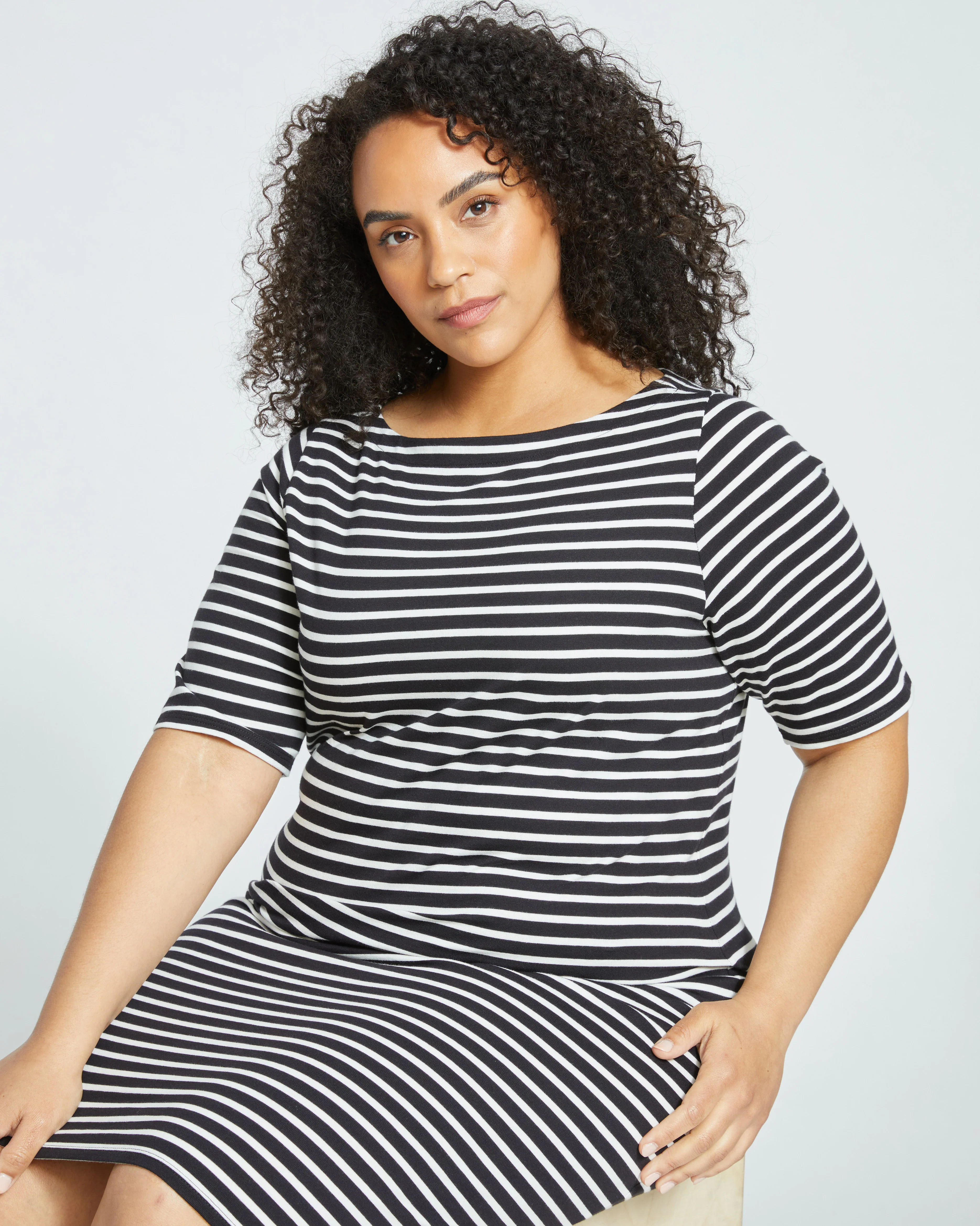 Belle Breton Stripe Jersey Dress - Black/White Stripe - Image 4