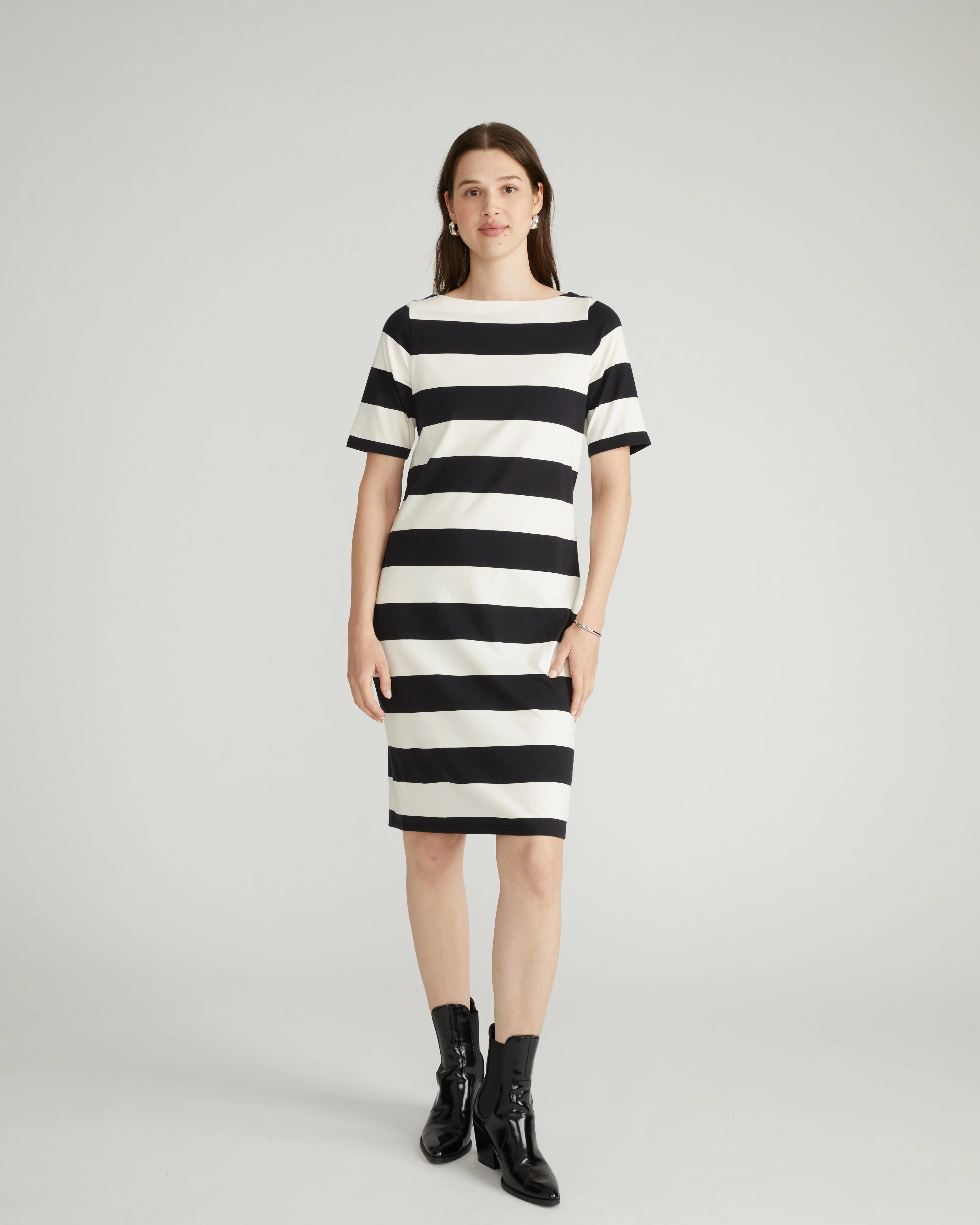 Belle Breton Stripe Jersey Dress - Ecru/Black Rugby Stripe - Image 4