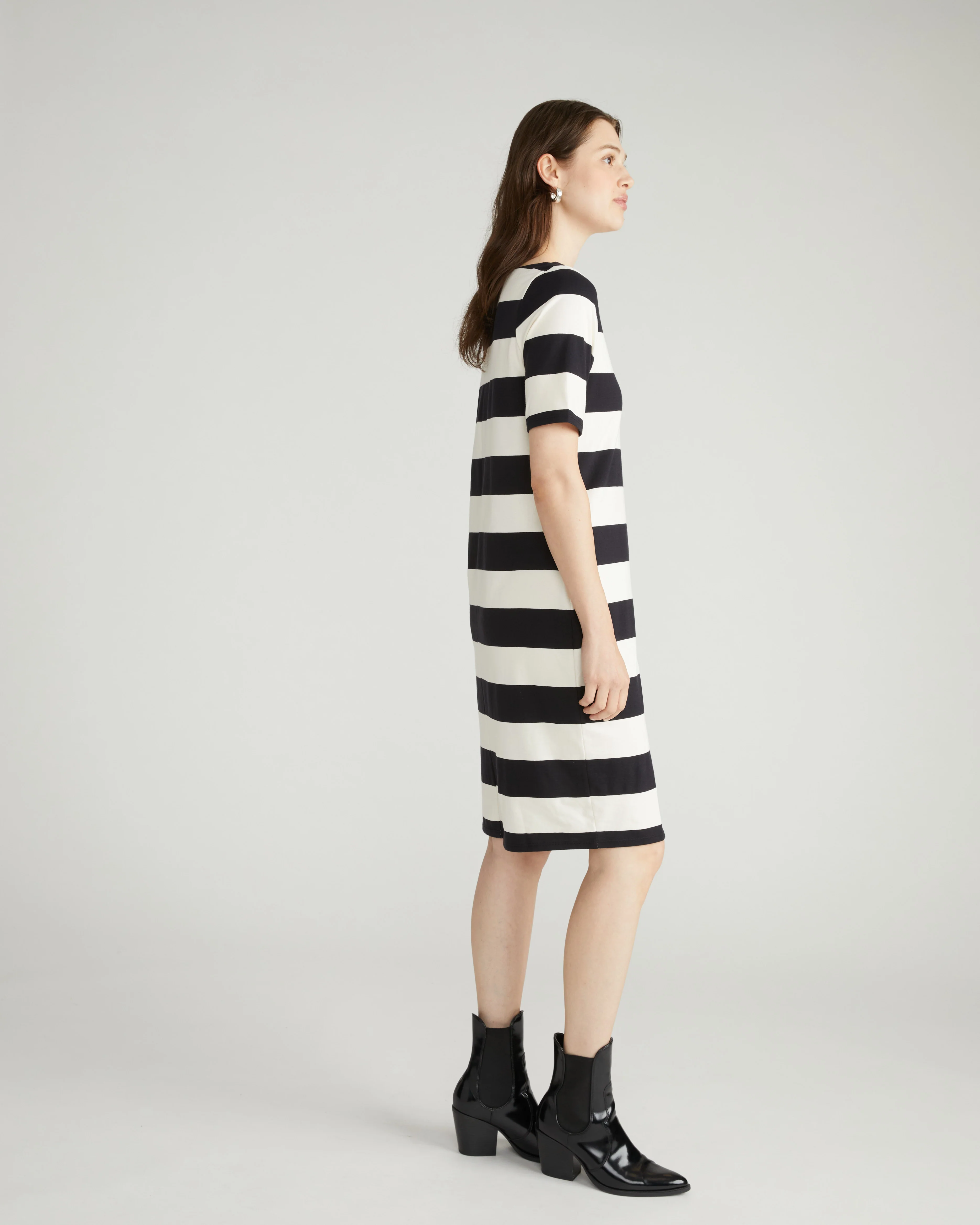 Belle Breton Stripe Jersey Dress - Ecru/Black Rugby Stripe - Image 5
