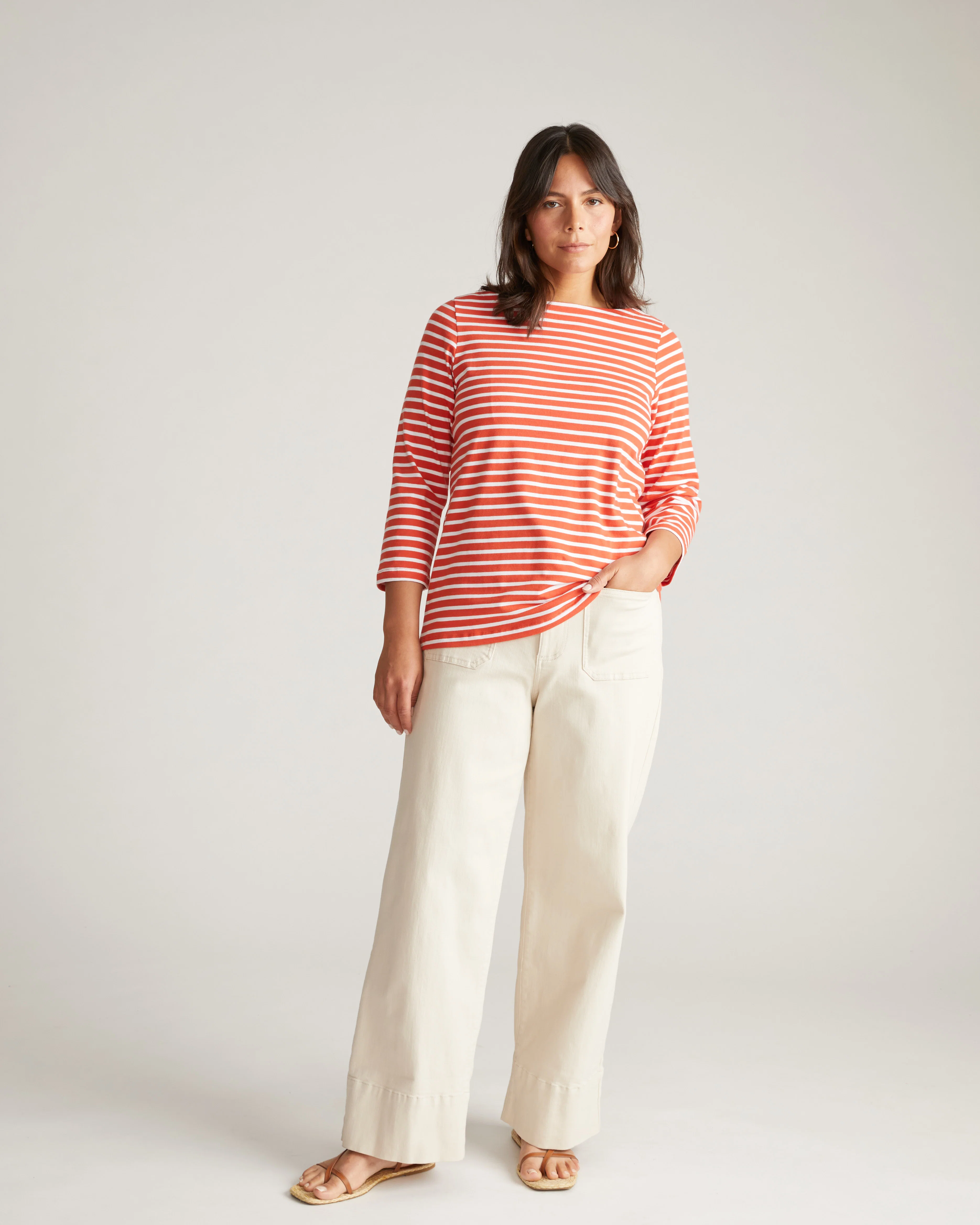 Belle Breton Stripe Jersey Tee - Coral Reef/White Stripe - Image 3