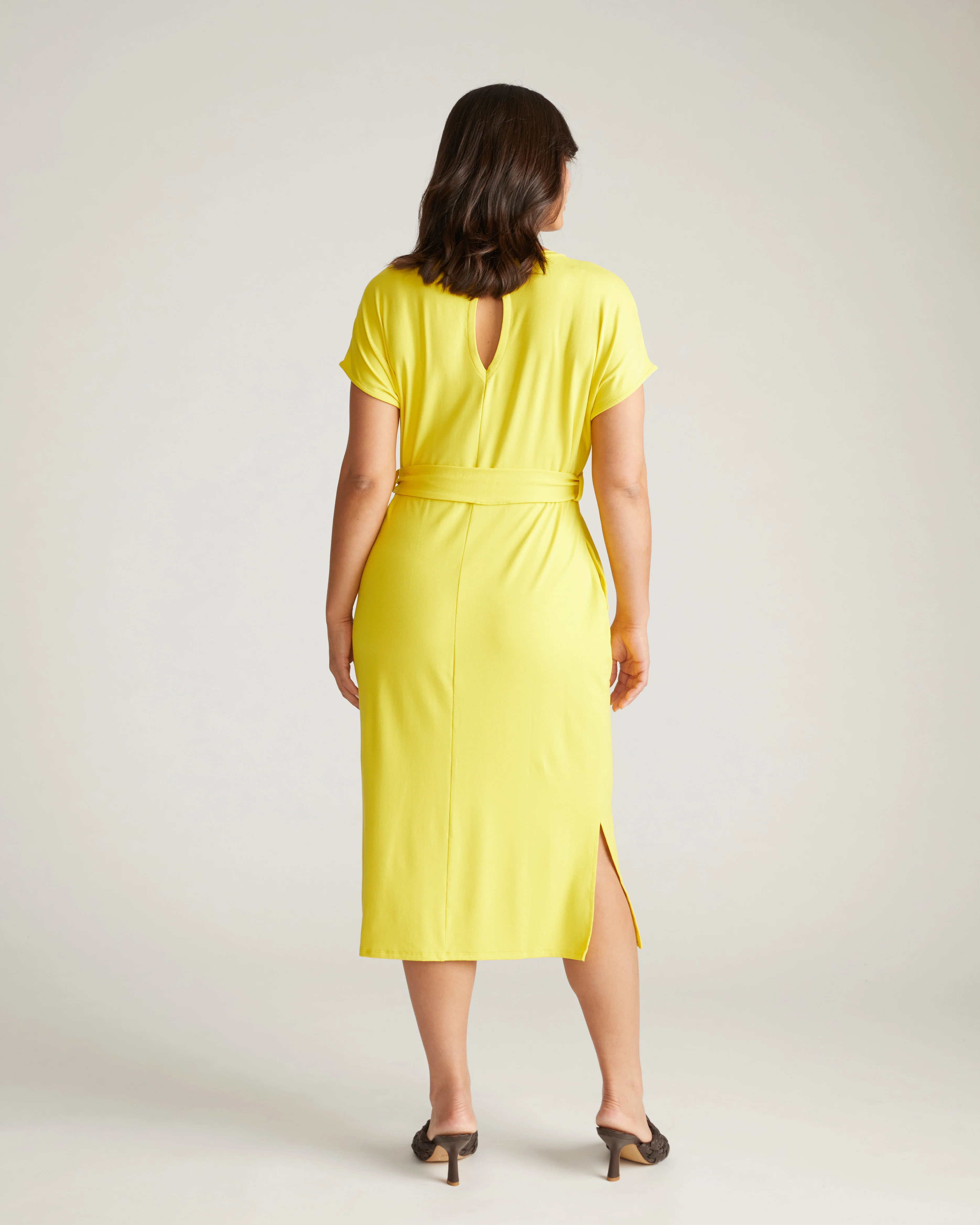 Belted Divine Jersey Dress - Yellow - Image 3