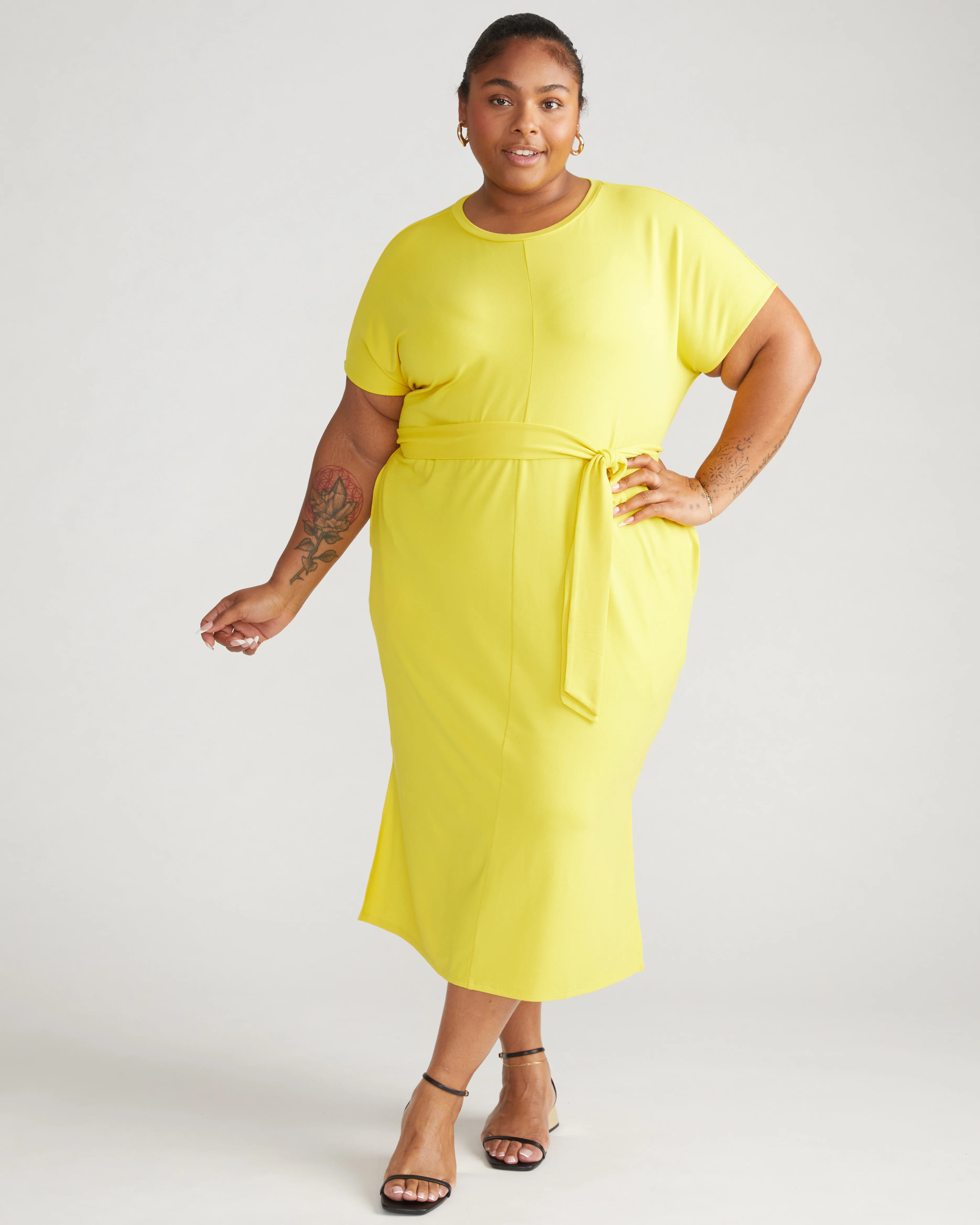 Belted Divine Jersey Dress - Yellow - Image 4