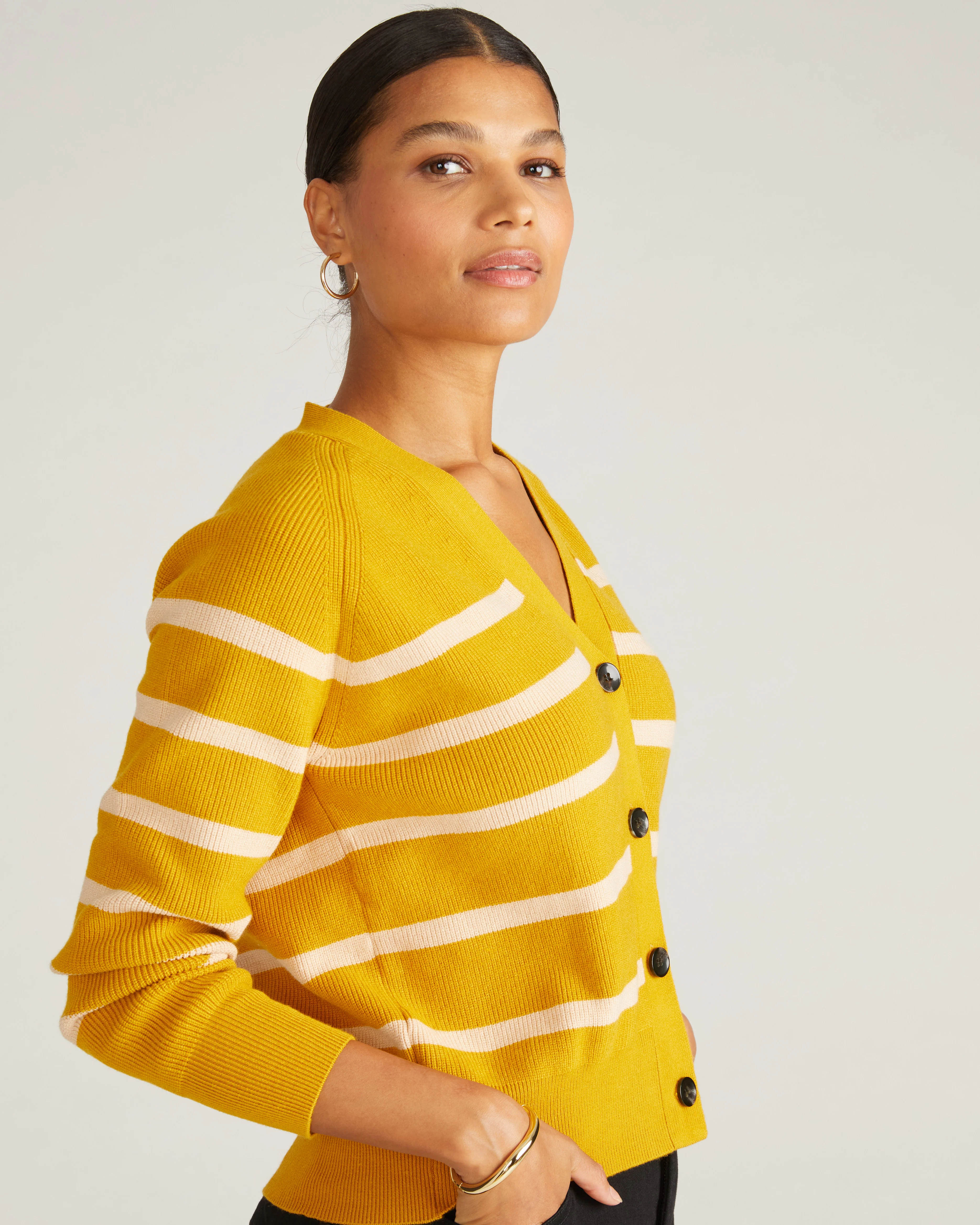 Better-Than-Wool Cardigan - Mustard/Pink Sand Stripe - Image 2