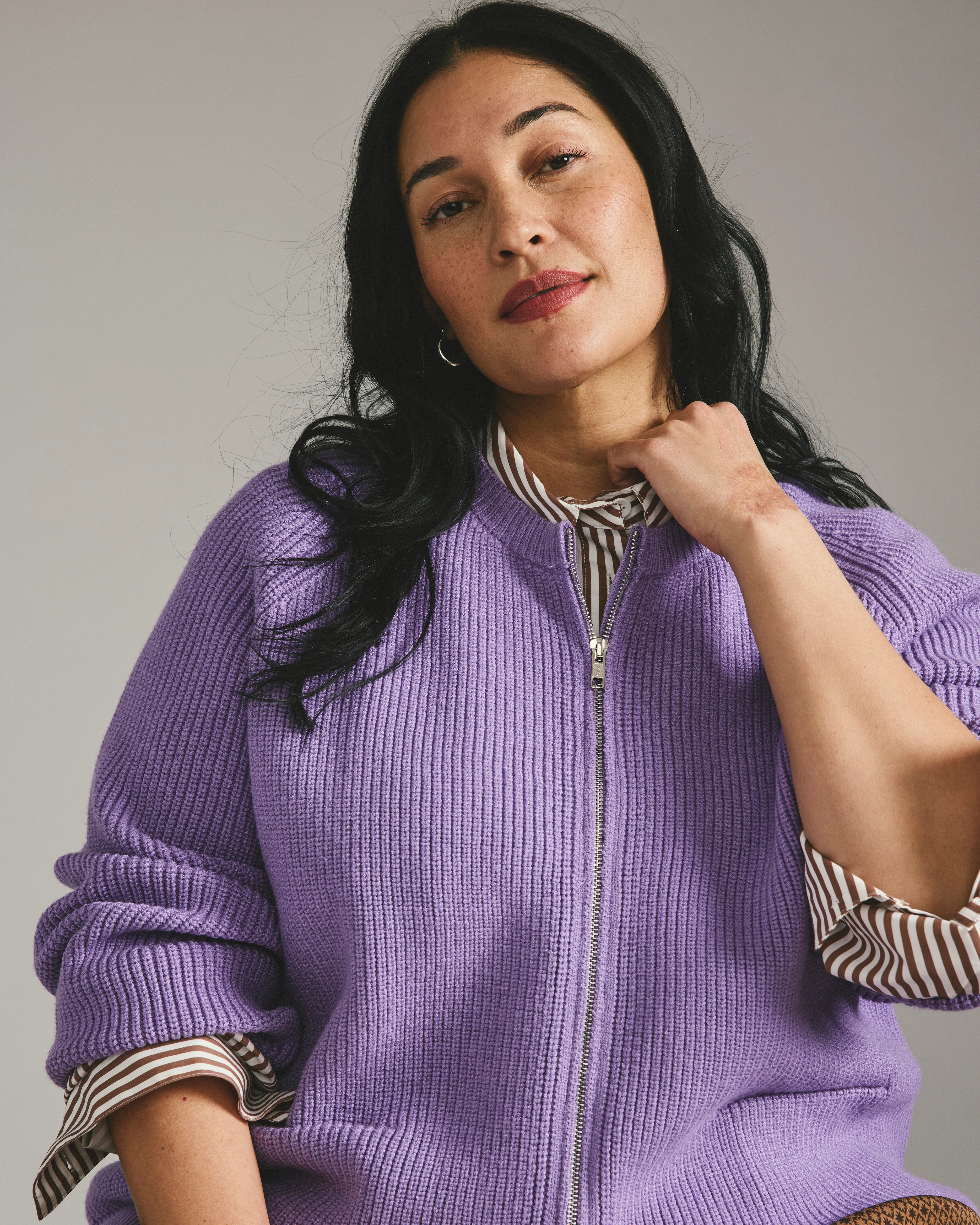 Better-Than-Wool Zip Cardigan - Purple Posey