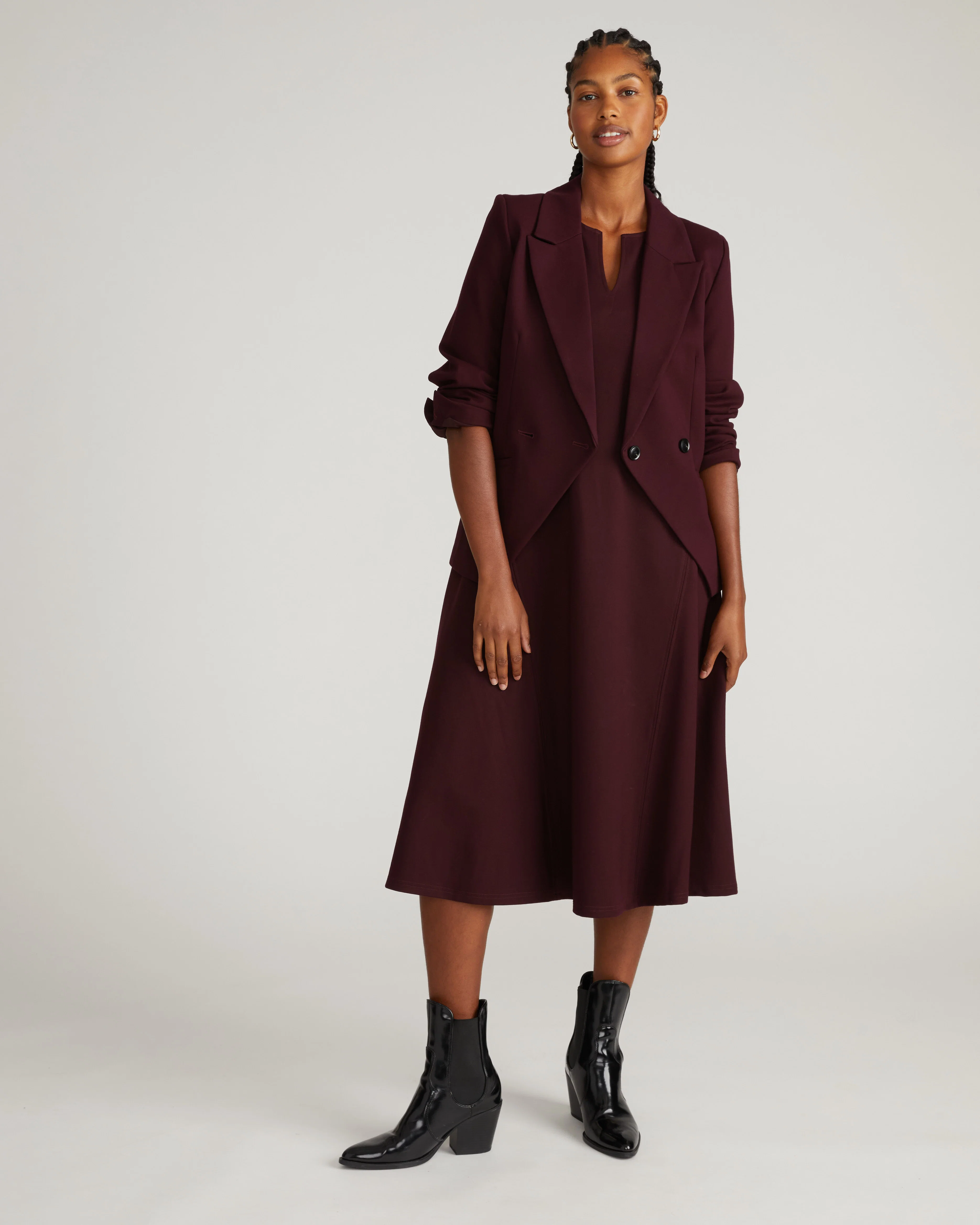 Bianca Double Breasted Ponte Blazer - Black Cherry - Image 5