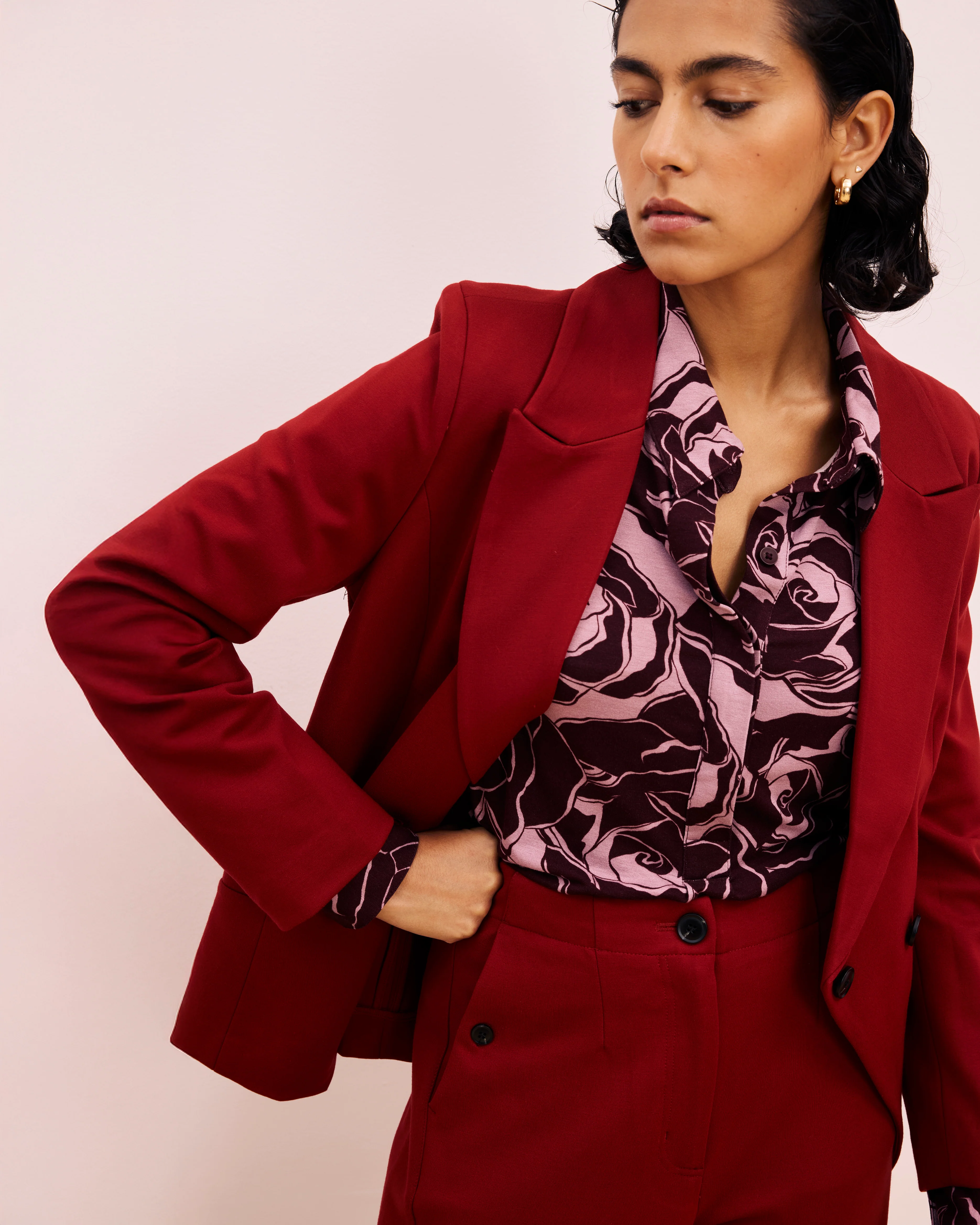 Bianca Double Breasted Ponte Blazer - Garnet - Image 2