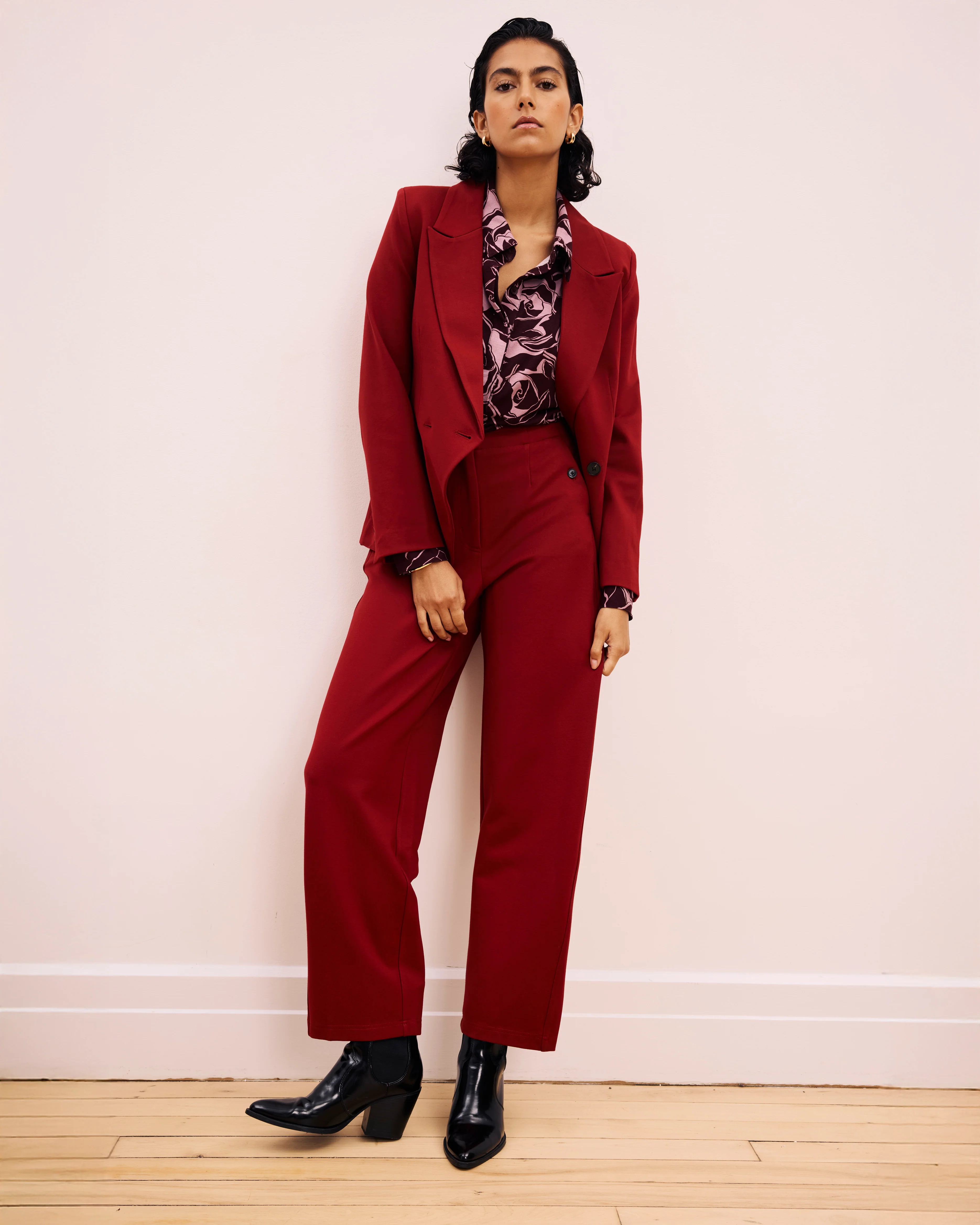 Bianca Double Breasted Ponte Blazer - Garnet - Image 3