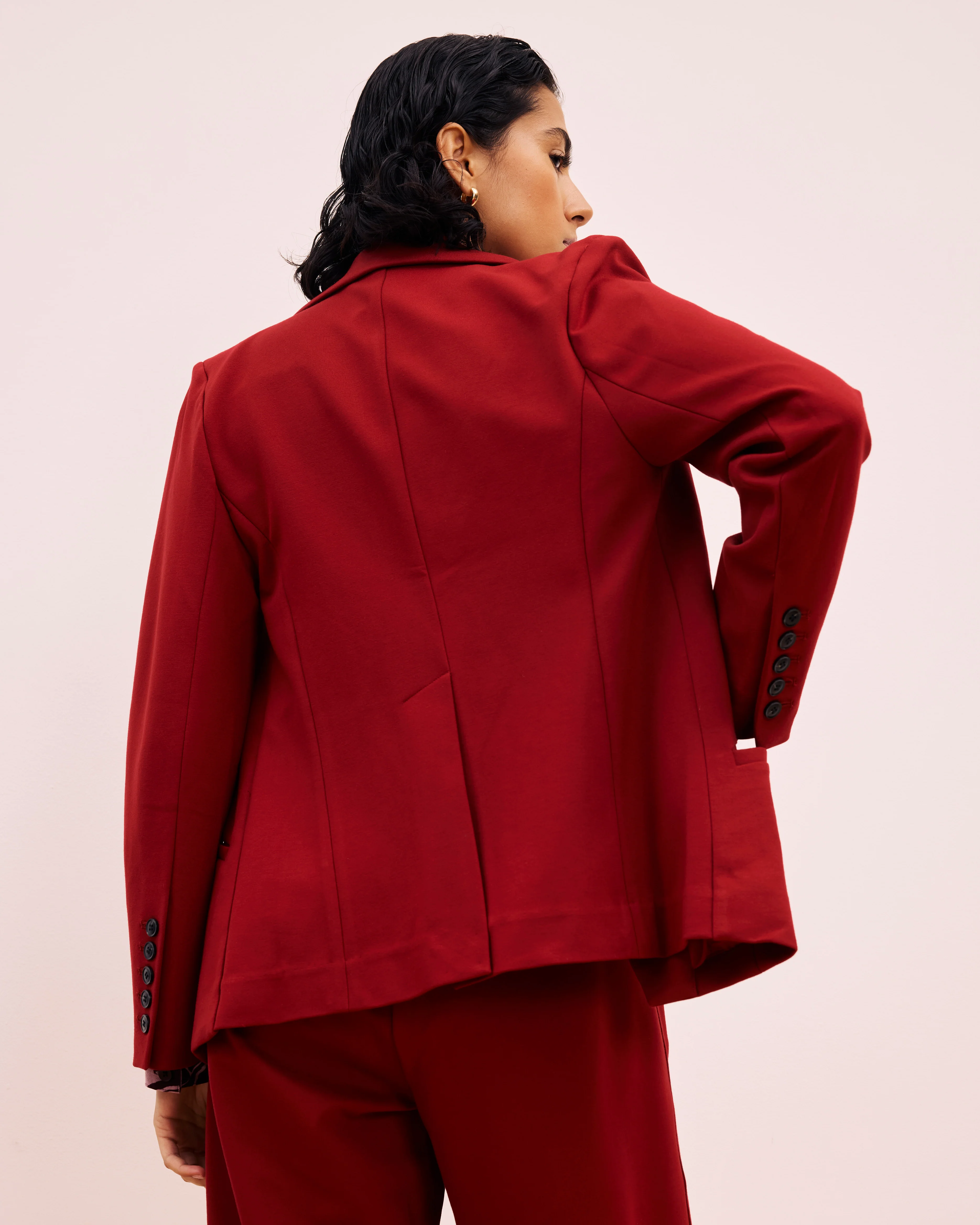 Bianca Double Breasted Ponte Blazer - Garnet - Image 8