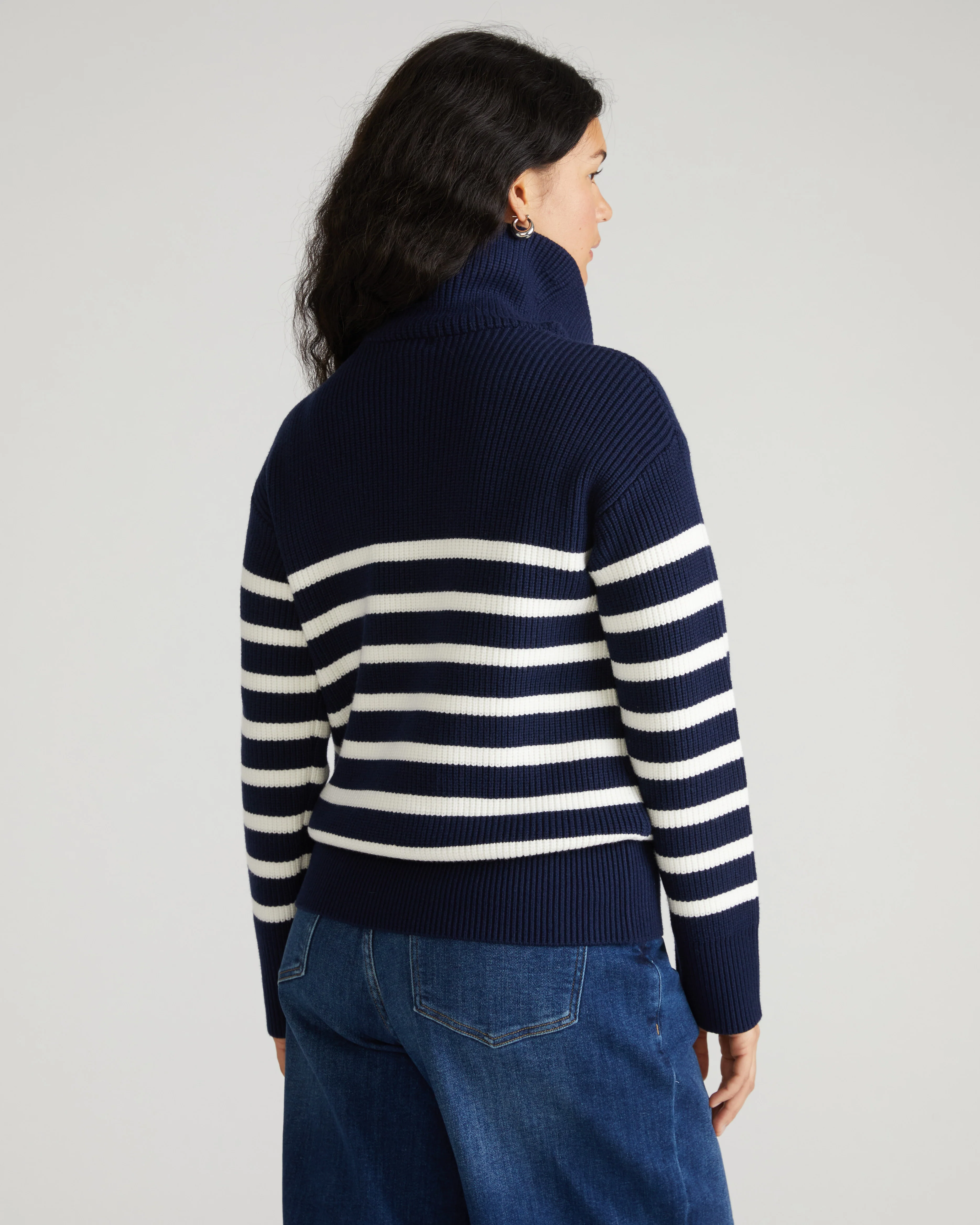 Brenda Zip Sweater - Navy/Cream Stripes - Image 5
