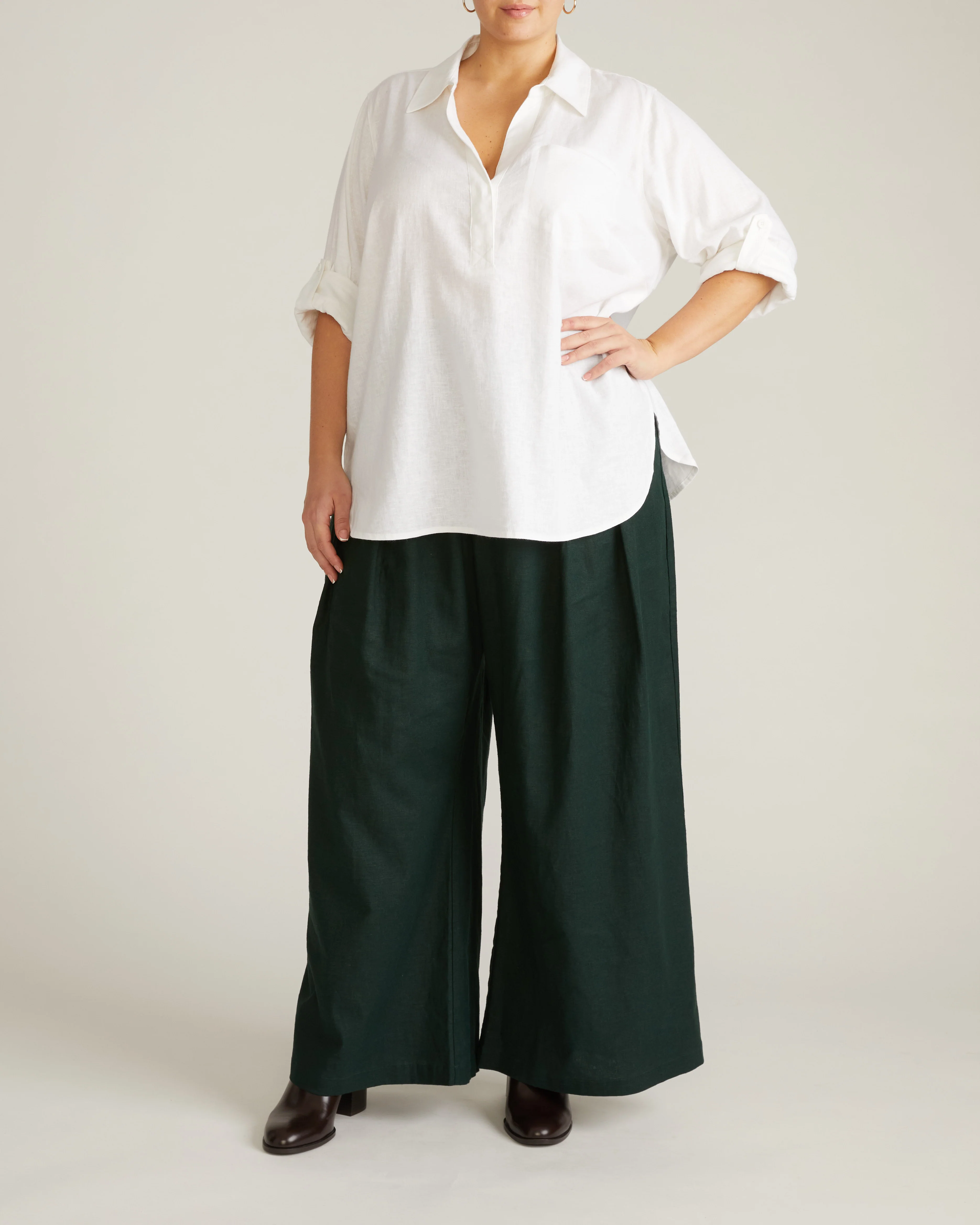 Button Back Linen Polo Shirt - Bright White - Image 3