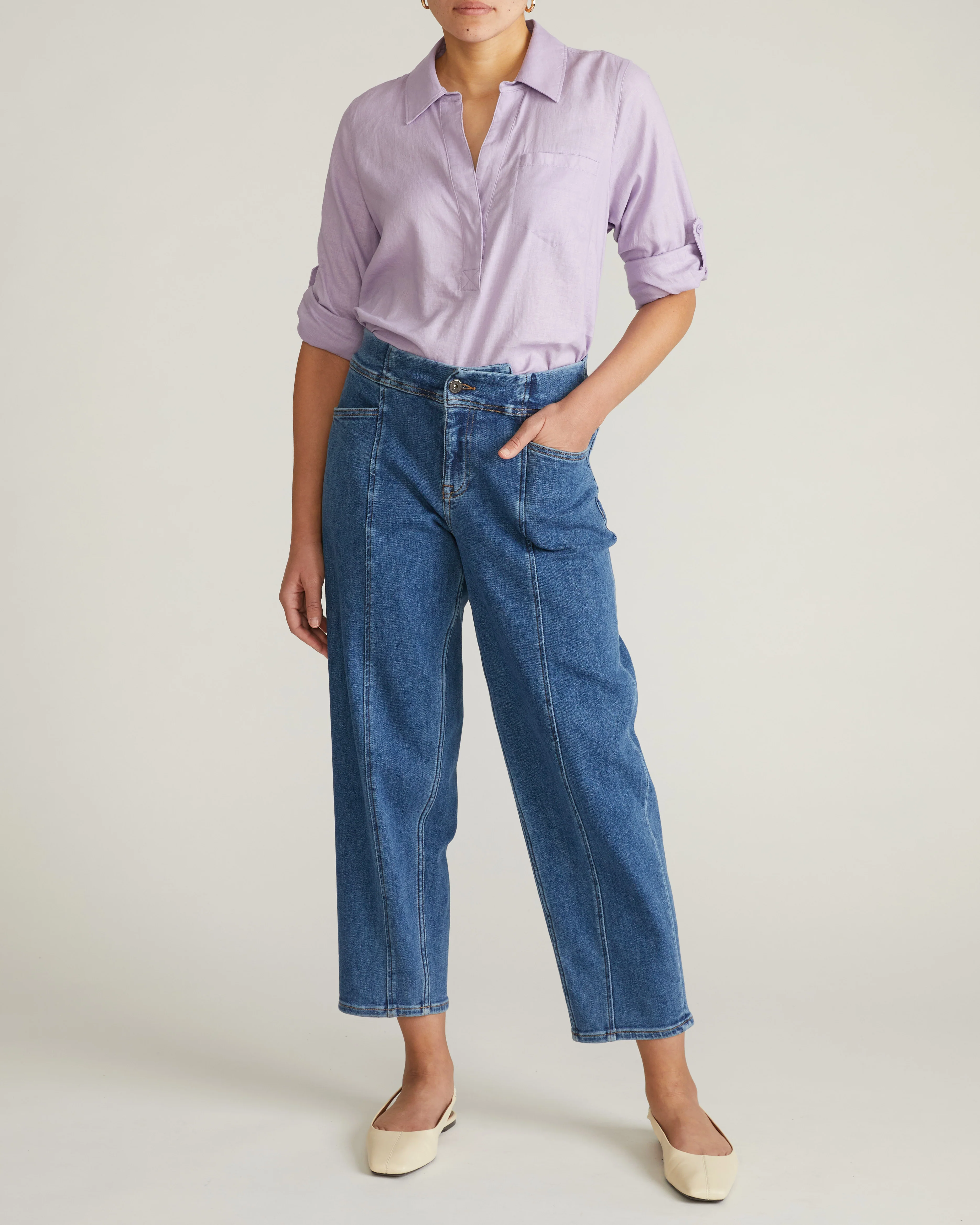Button Back Linen Polo Shirt - Orchid - Image 2