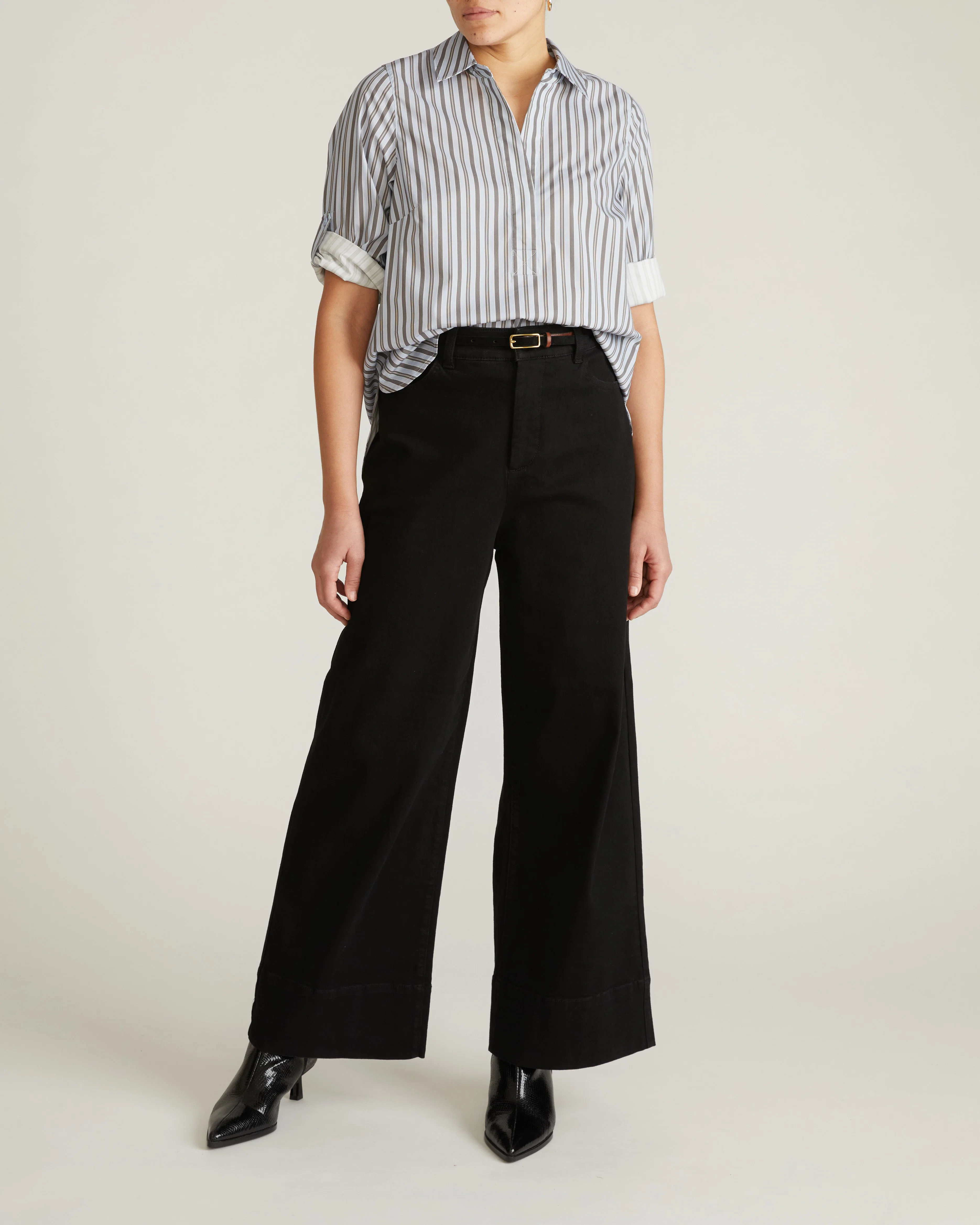 Button Back Poplin Polo Shirt - Smokey Blue Stripe - Image 6