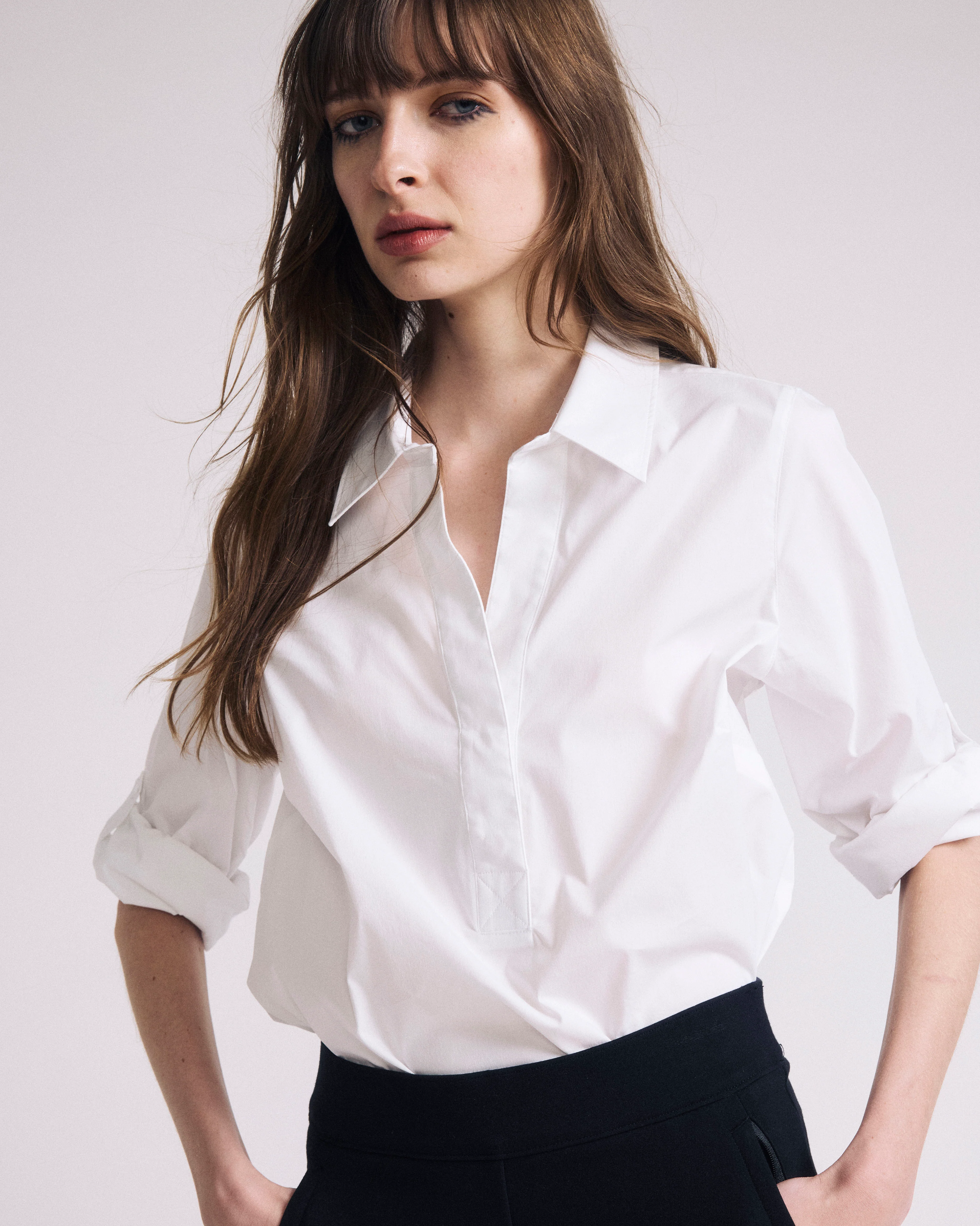Button Back Poplin Polo Shirt - White - Image 5