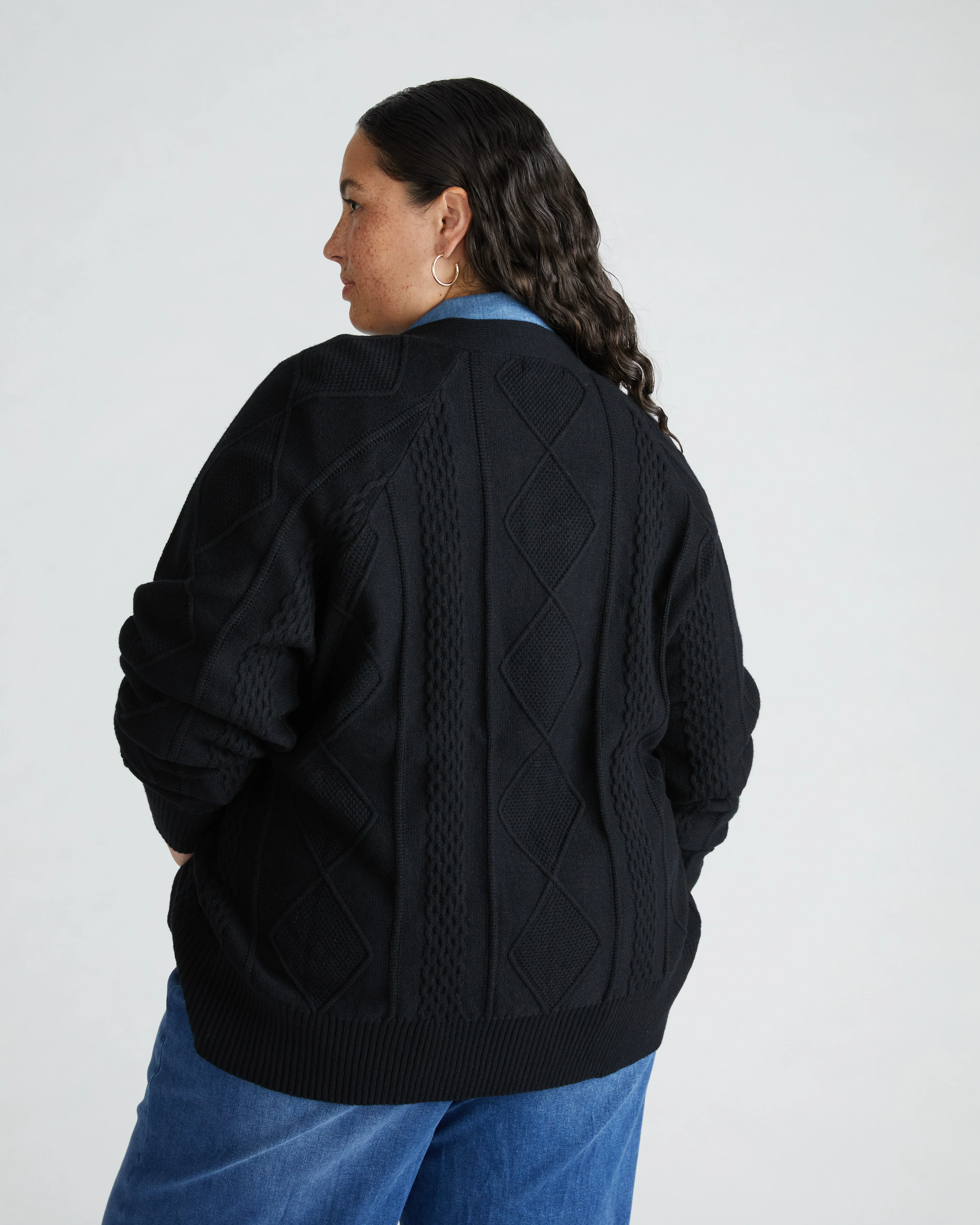 Cable Knit Cardigan - Black - Image 2
