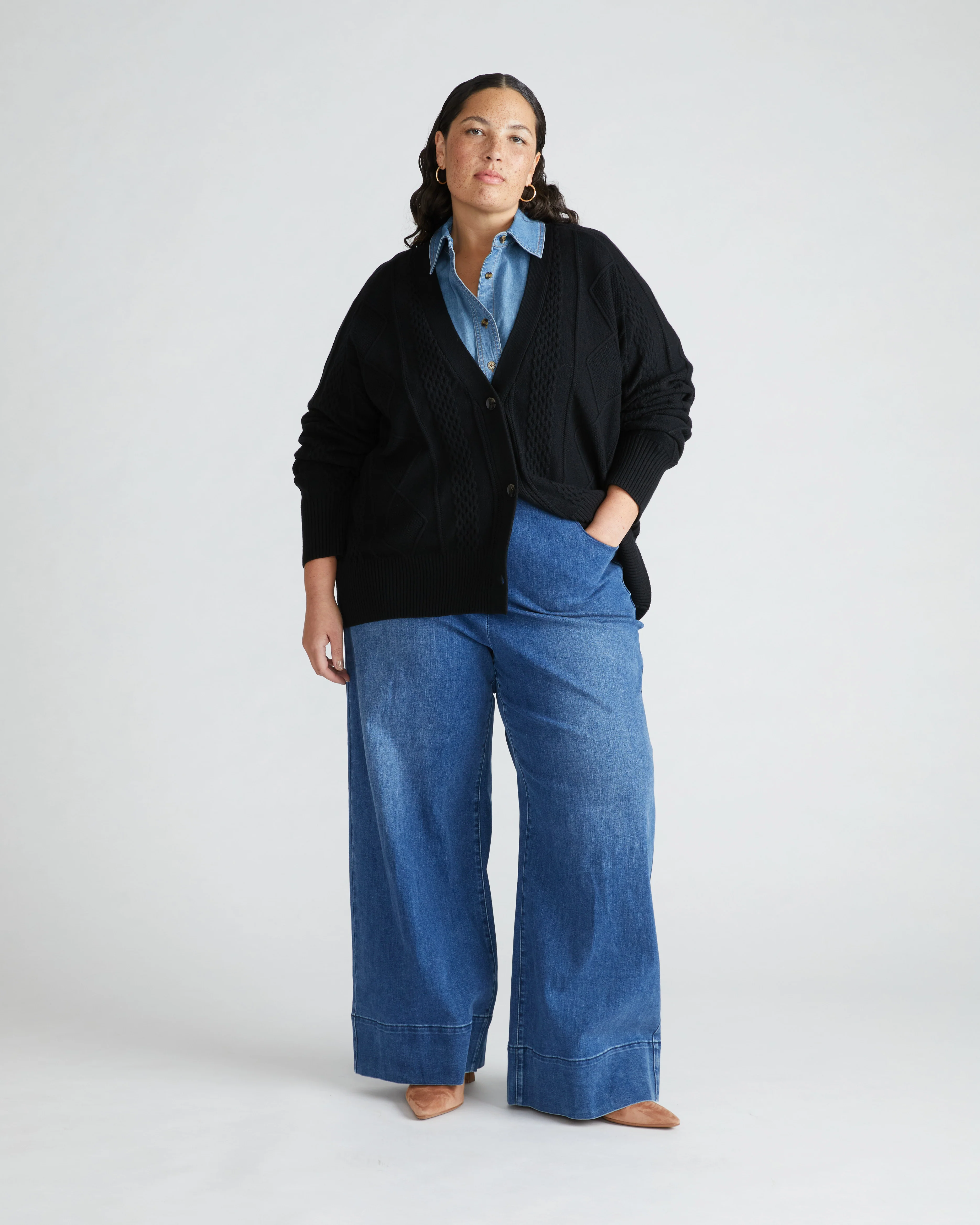 Cable Knit Cardigan - Black - Image 3