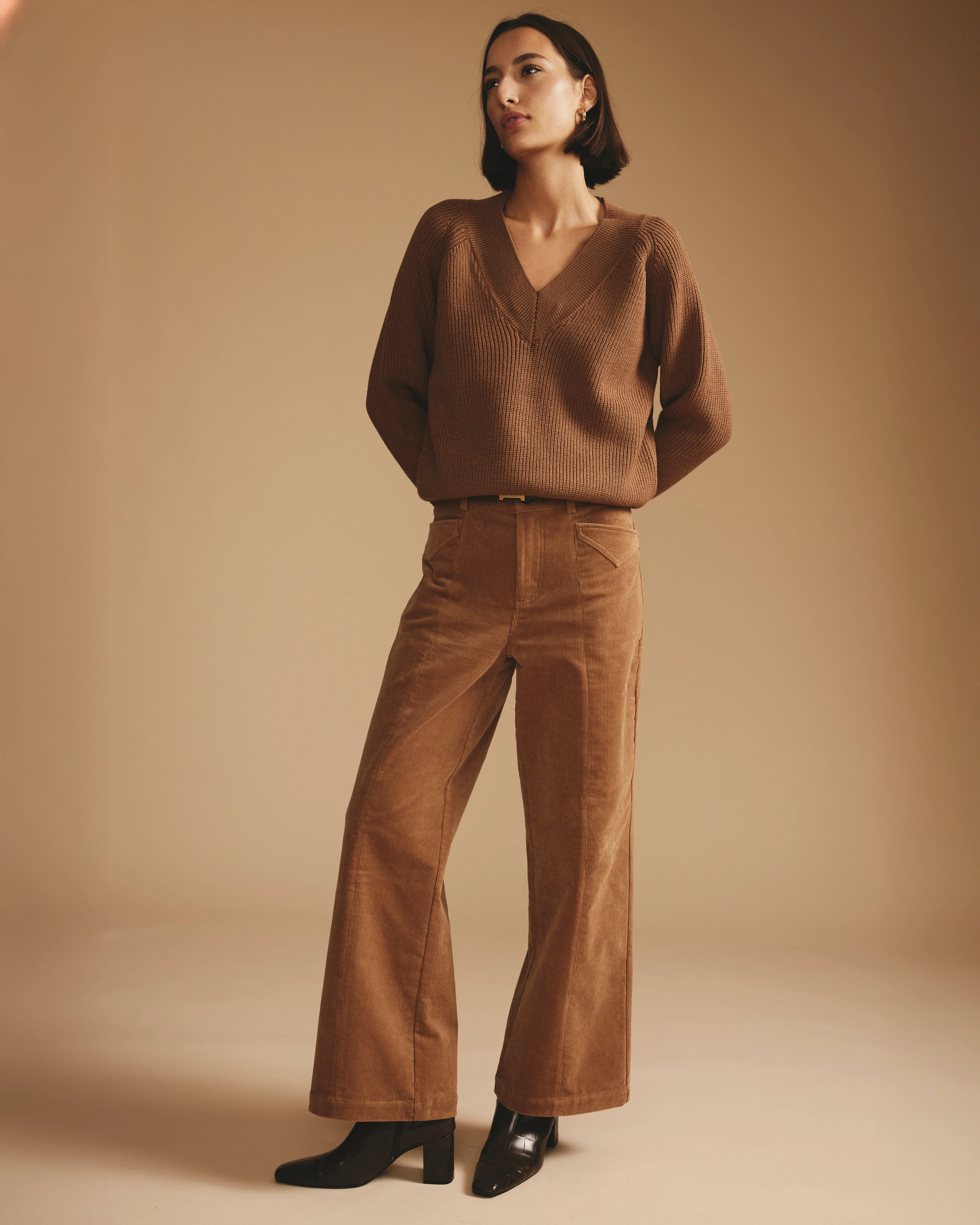 Camila Wide Leg Corduroy Pants - Classic Camel - Image 3