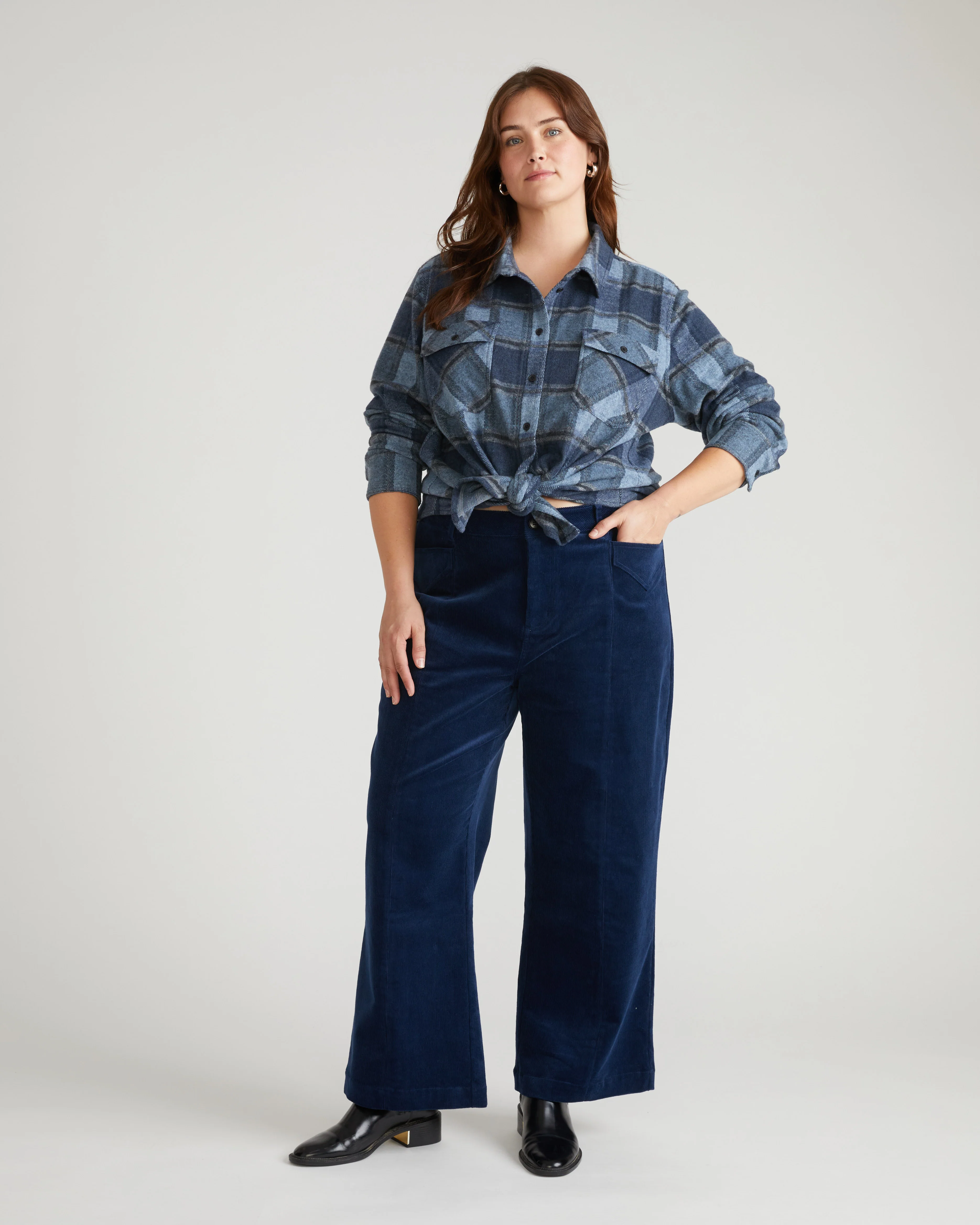 Camila Wide Leg Corduroy Pants - Pageant Blue