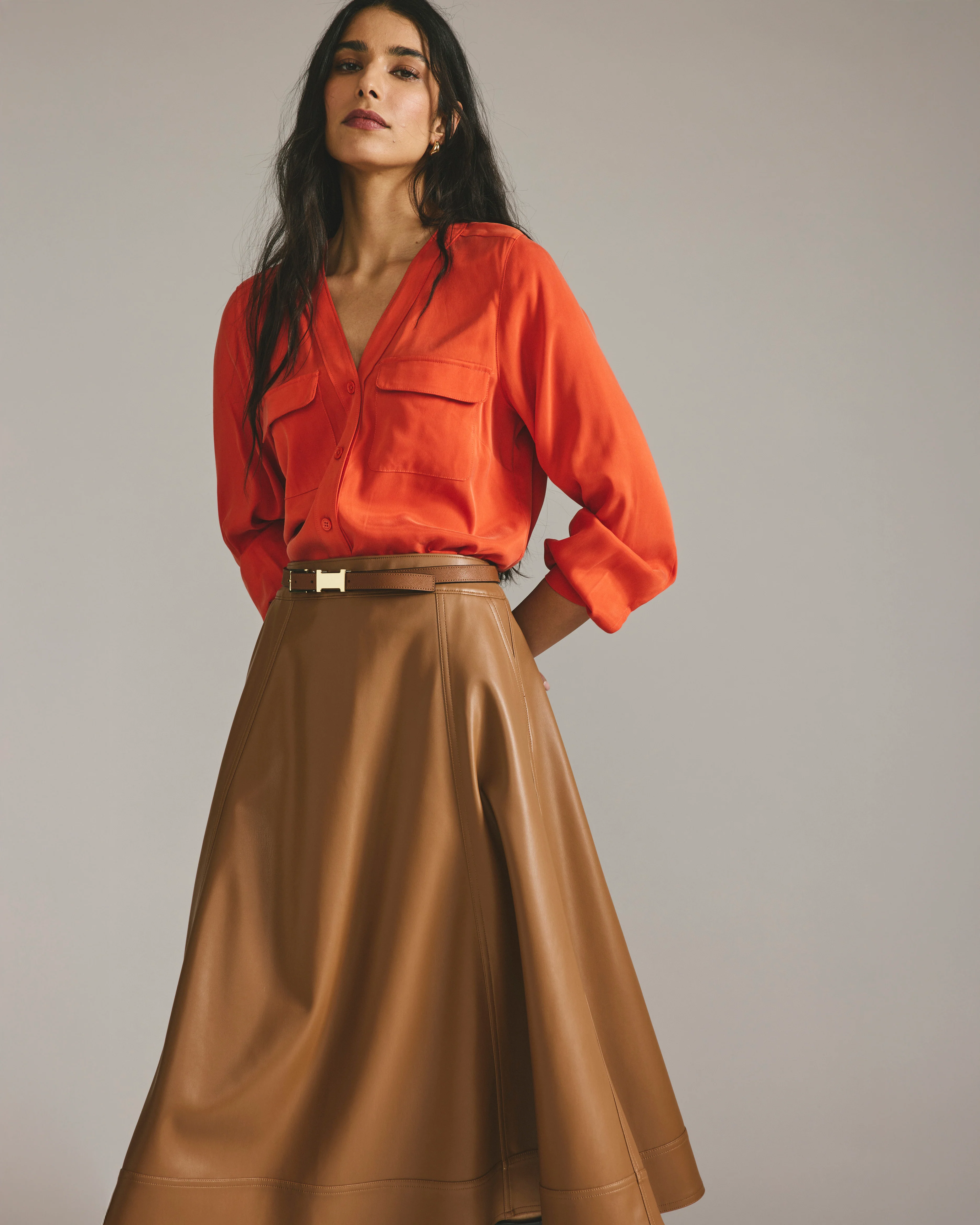 Charlotte Faux Leather Skirt - Classic Camel - Image 2