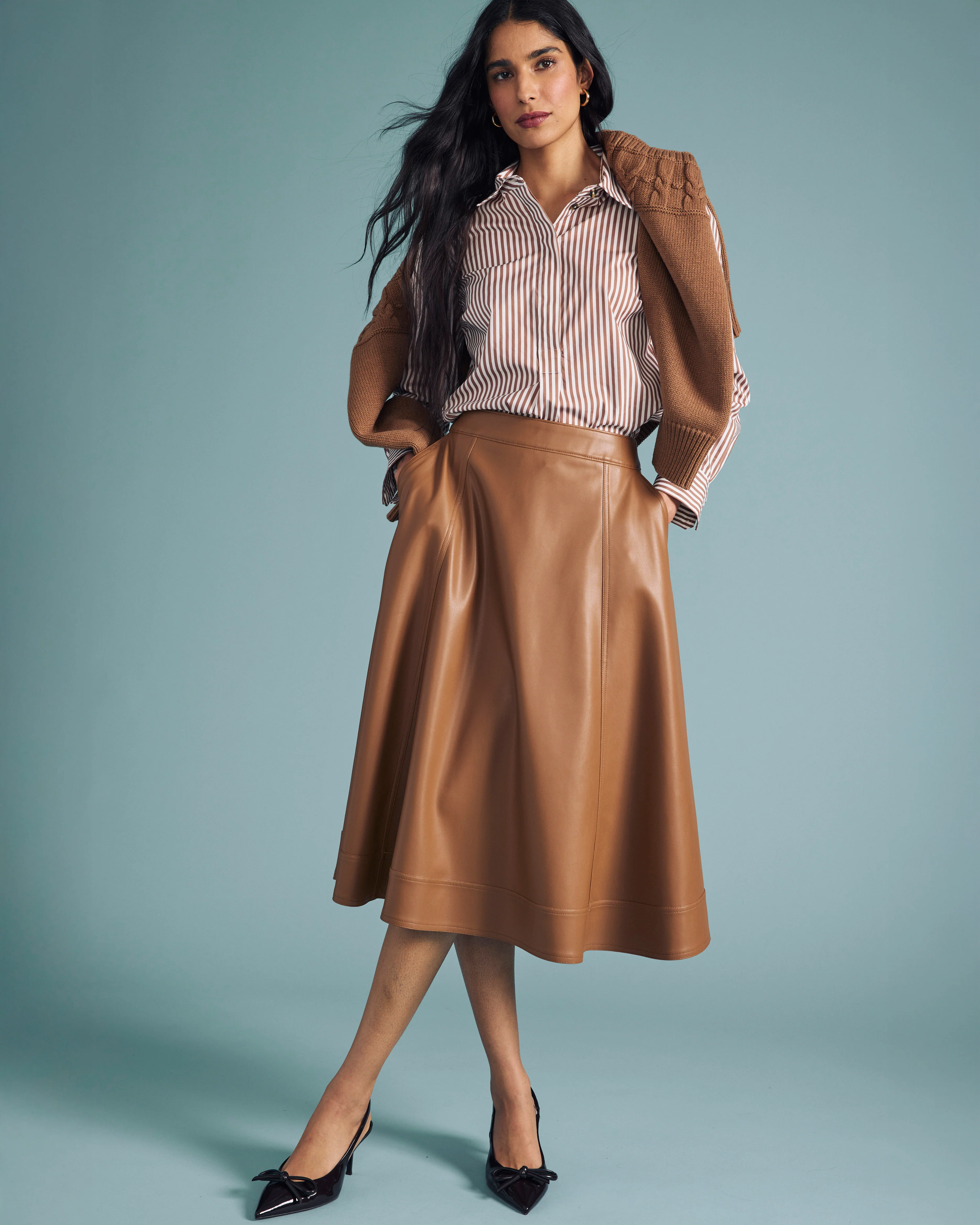 Charlotte Faux Leather Skirt - Classic Camel - Image 3