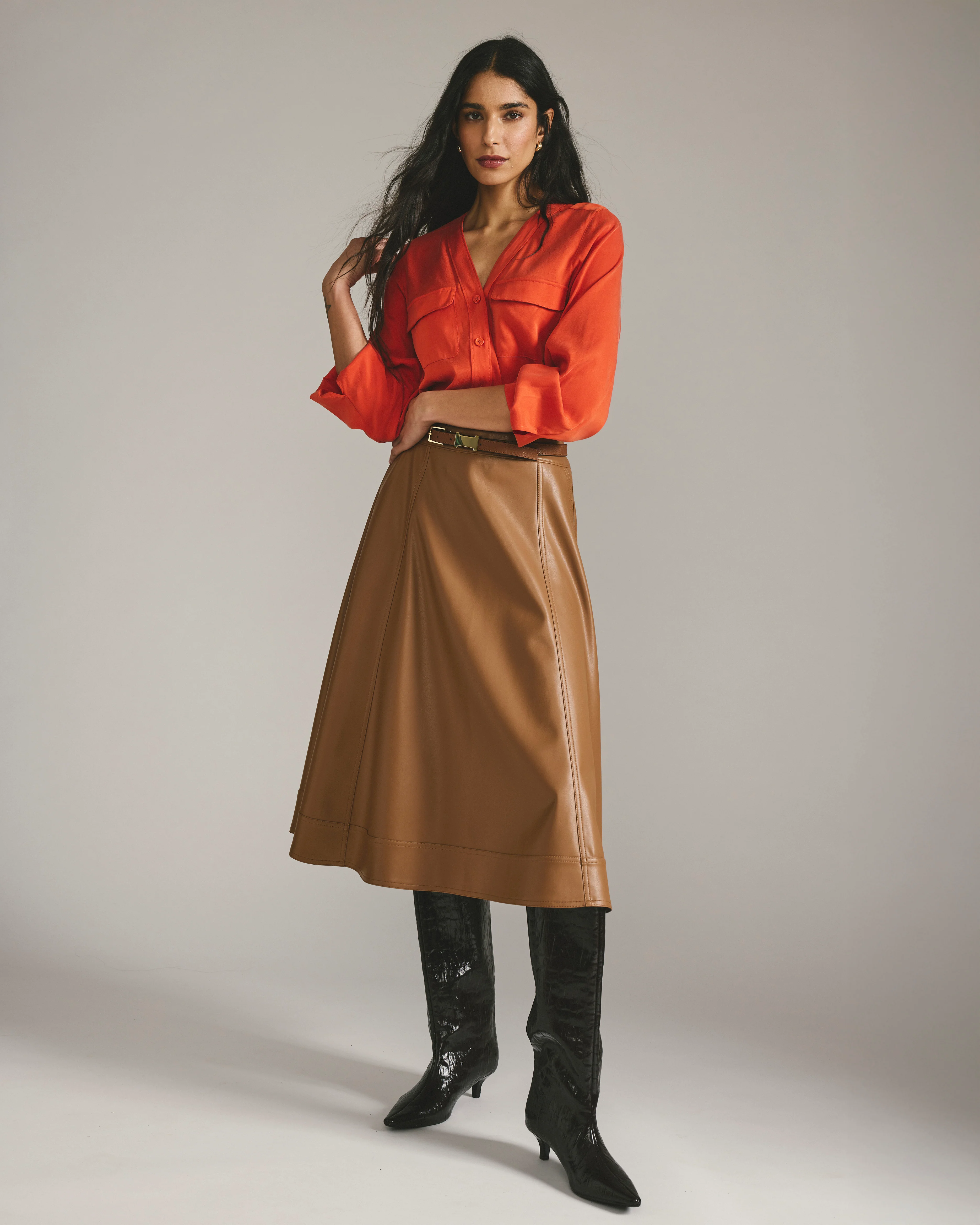 Charlotte Faux Leather Skirt - Classic Camel - Image 5