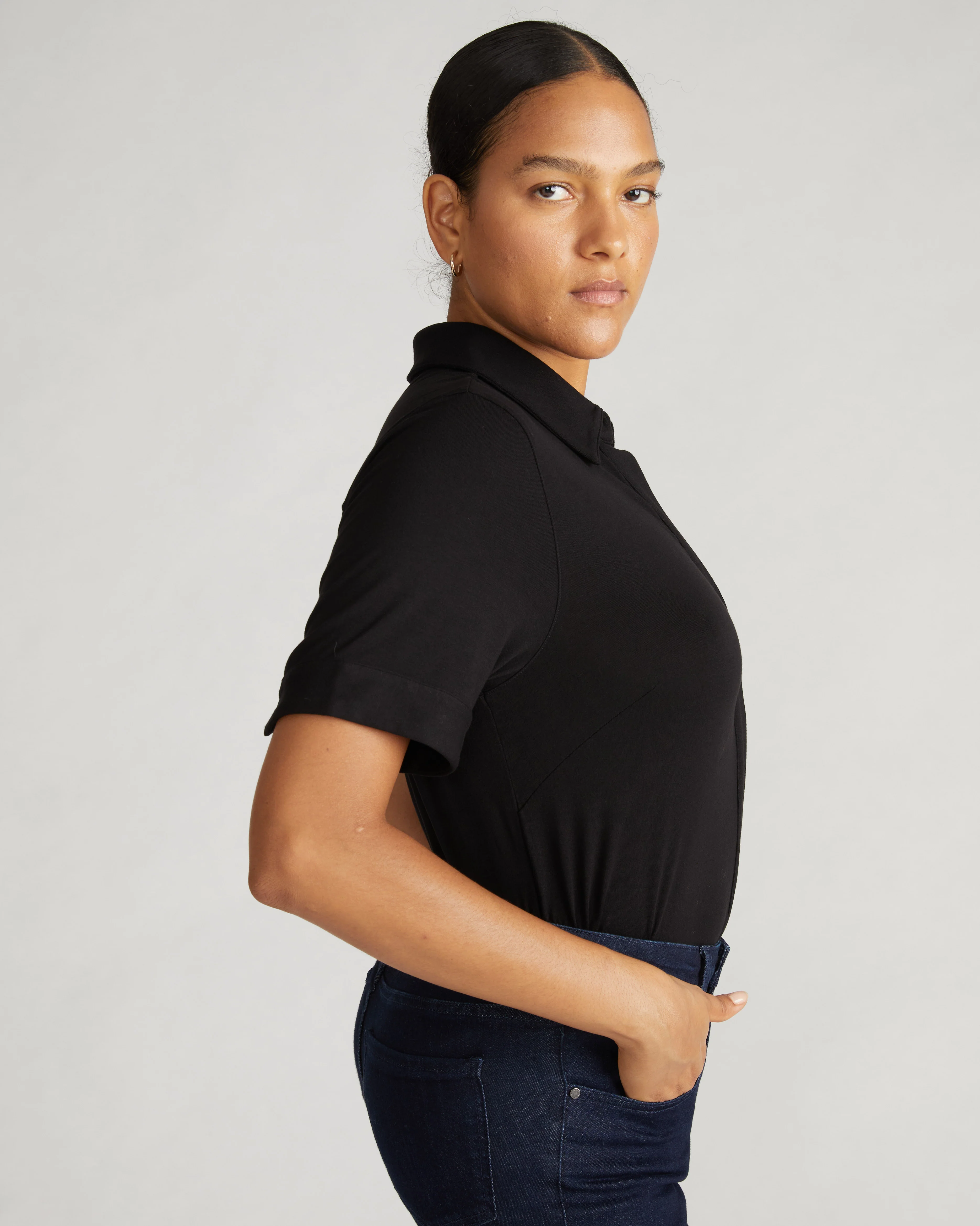 Chelsea Liquid Jersey Short Sleeve Shirt - Black - Image 3