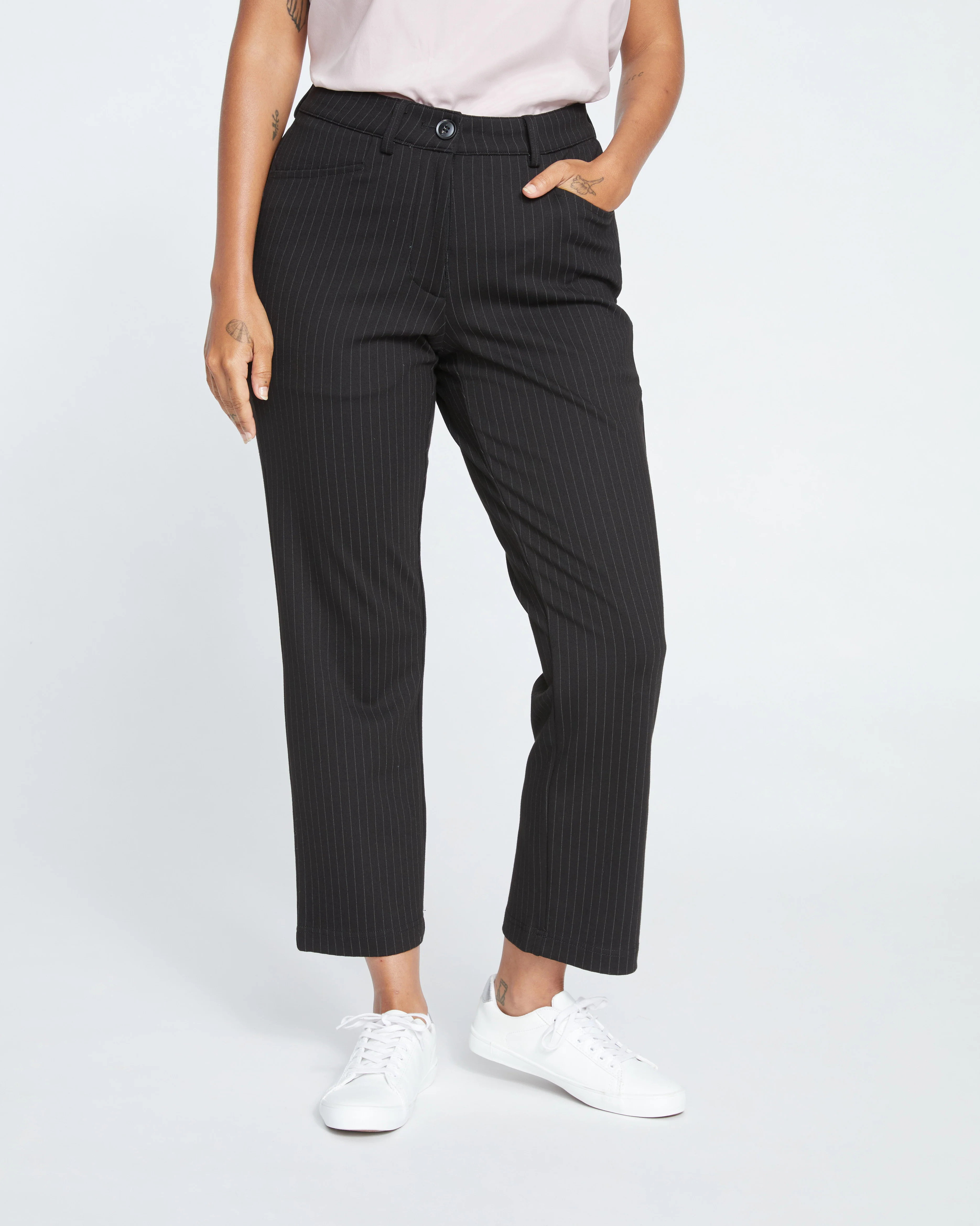 Cigarette Ponte Pants - Slate Pinstripe - Image 2