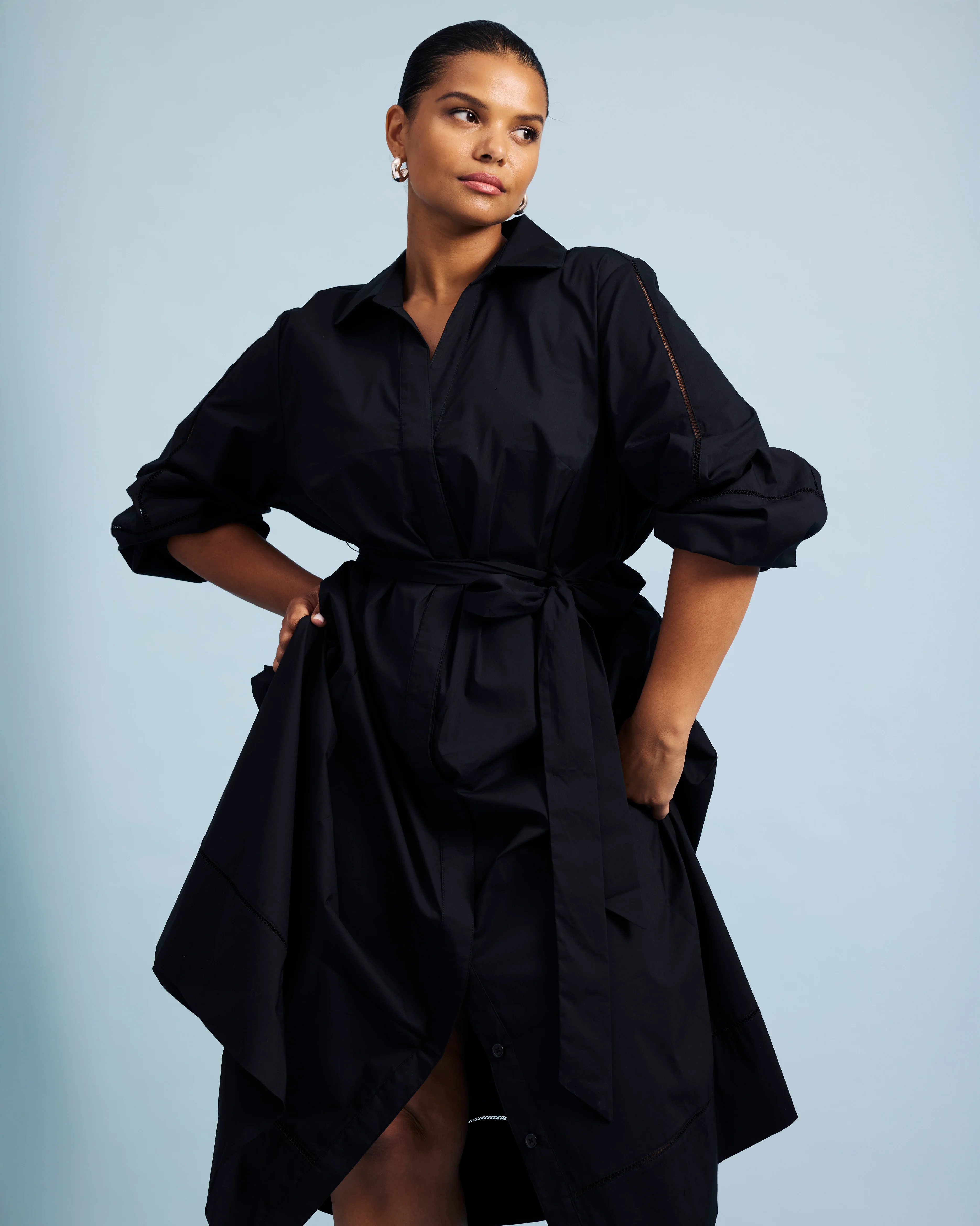 Claire Stretch Poplin Shirtdress - Black - Image 4