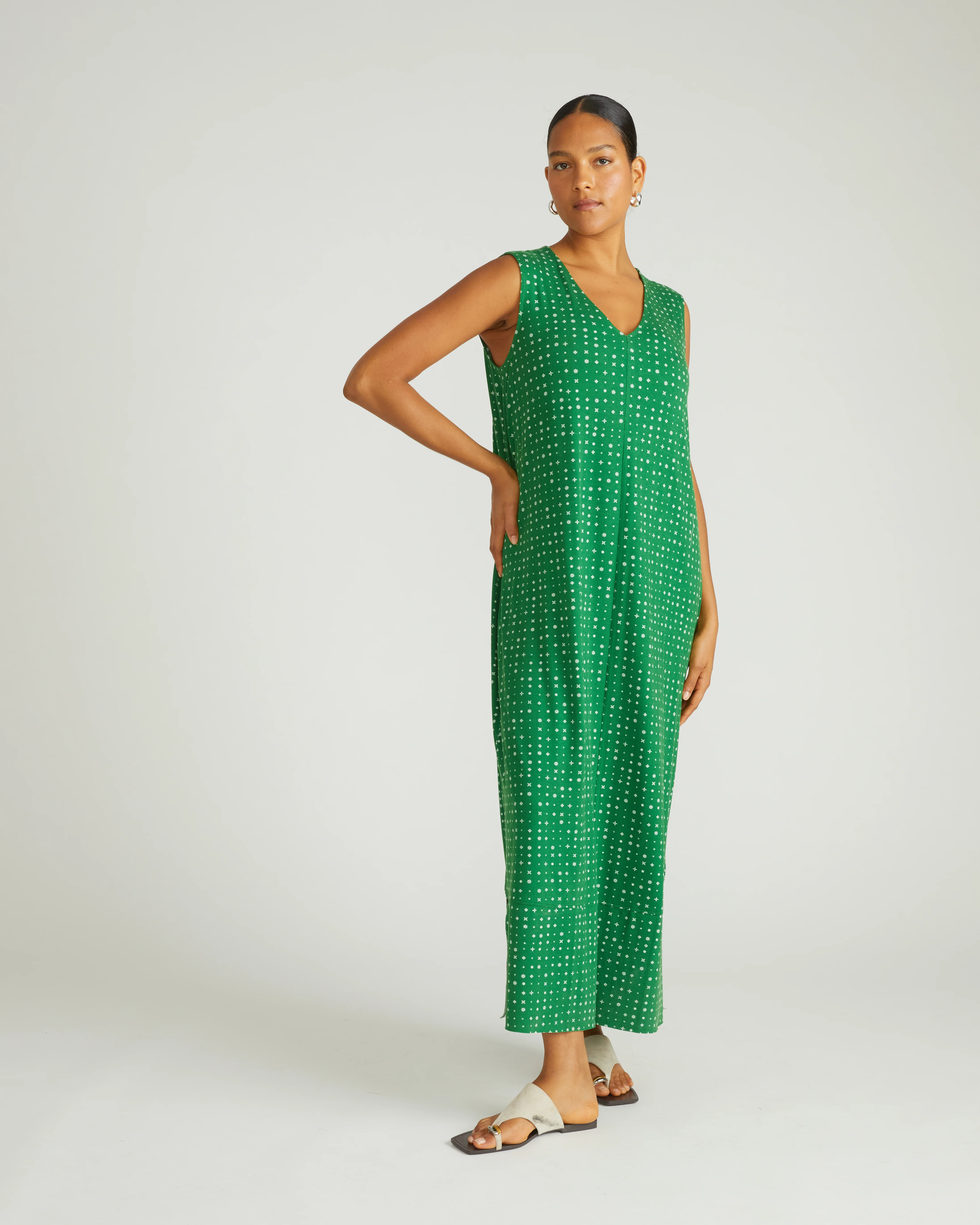 Claremont Liquid Jersey Sheath Dress - Galactic Print in Green - Image 2