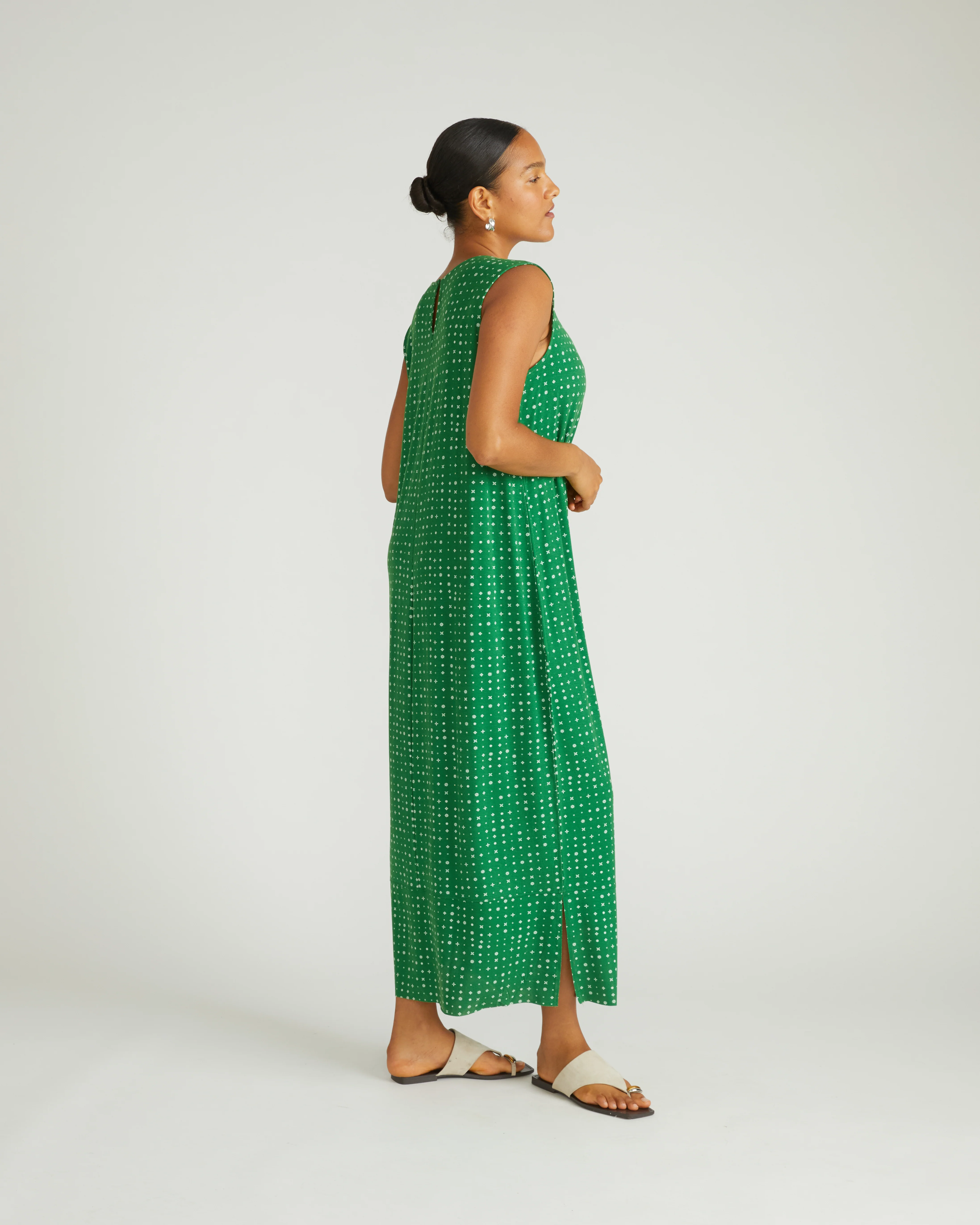 Claremont Liquid Jersey Sheath Dress - Galactic Print in Green - Image 3
