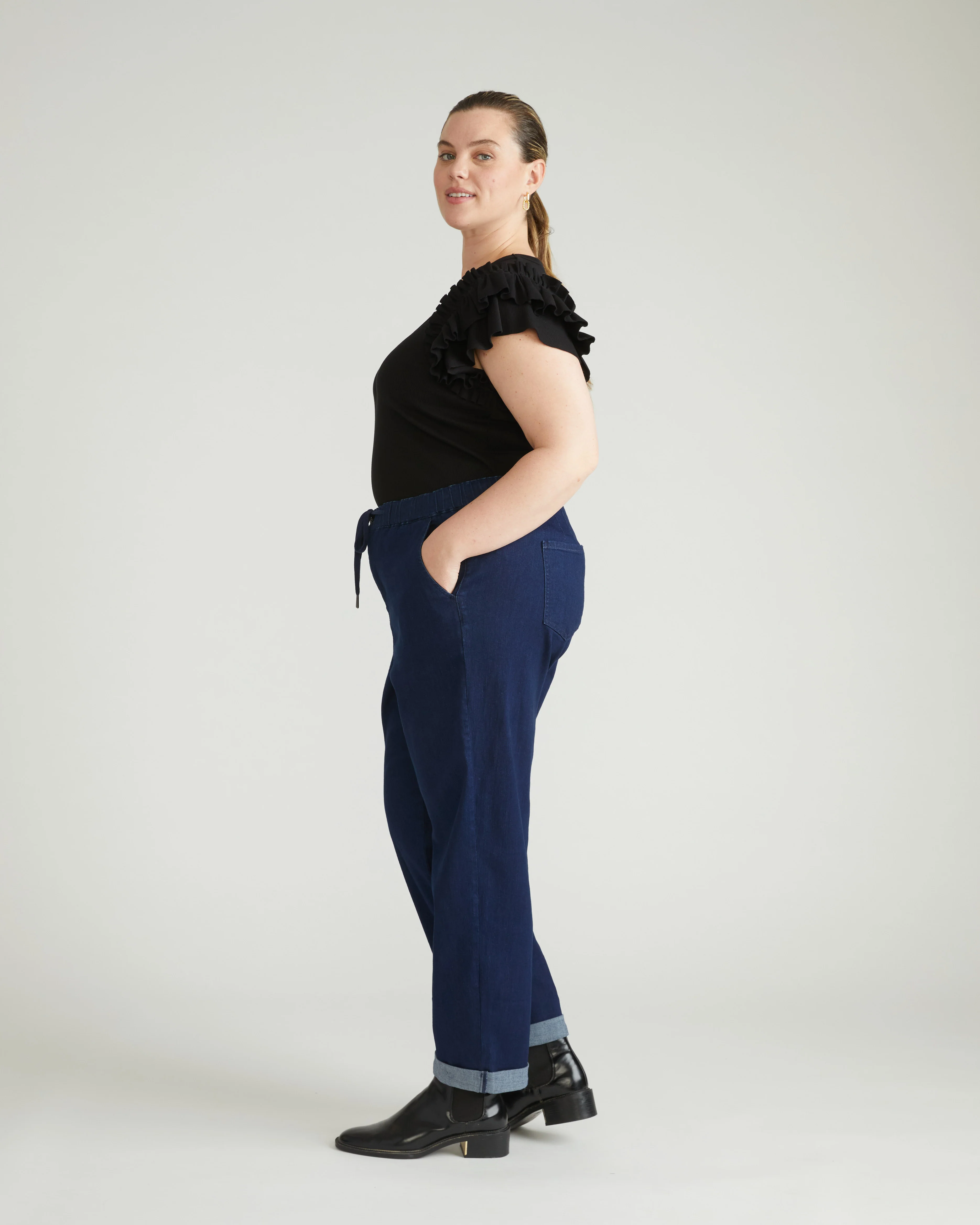 ComfortDenim Drawstring Jeans - Dark Indigo - Image 4